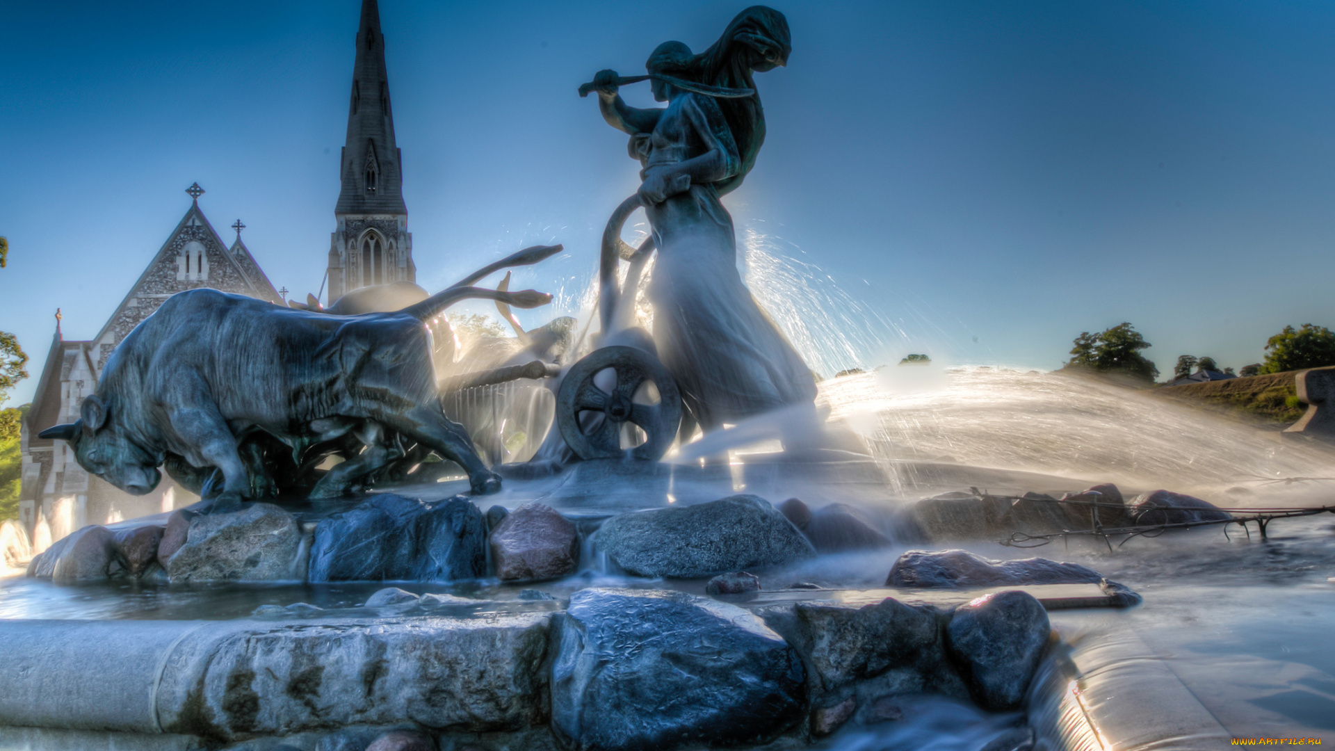 gefion, fountain, города, -, фонтаны, фонтан, скульптура