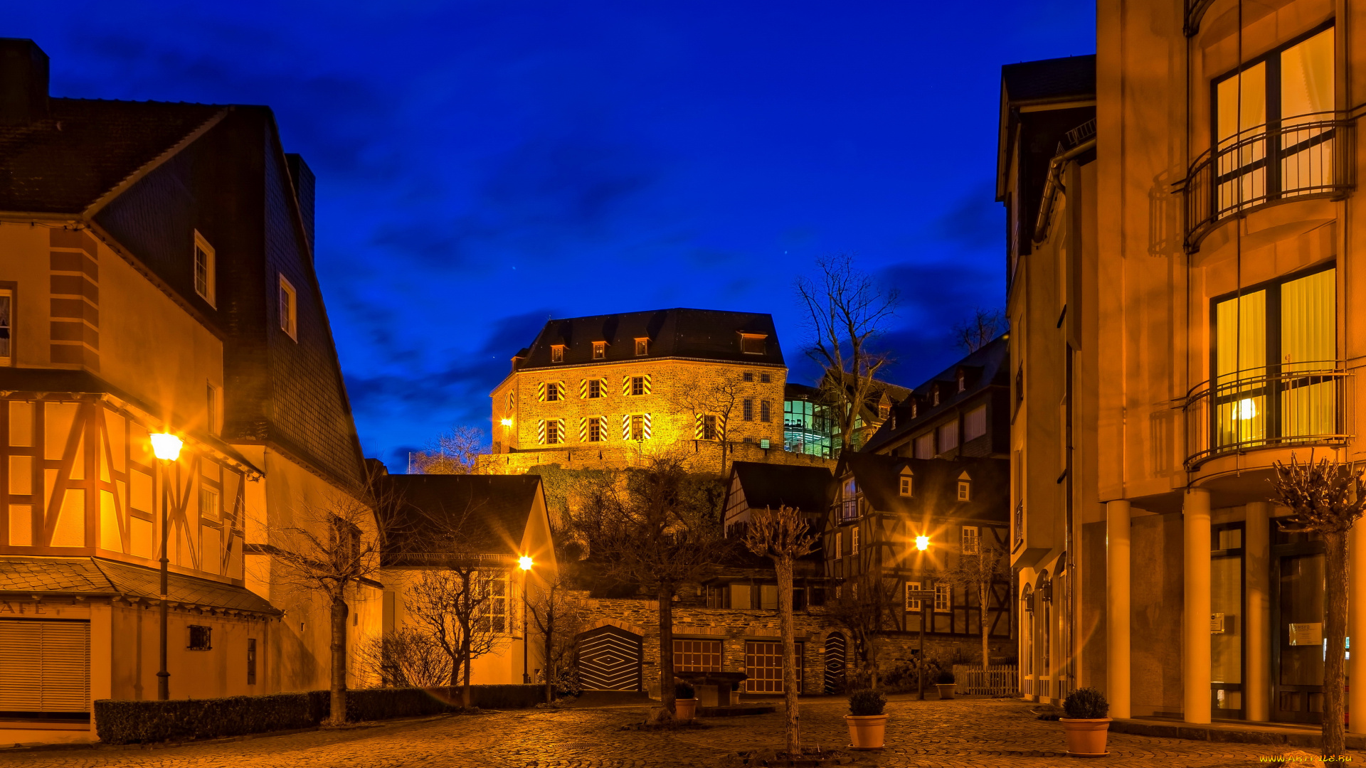 kastellaun, германия, города, -, огни, ночного, города, kastellaun, огни, ночь, улица, дома, германия