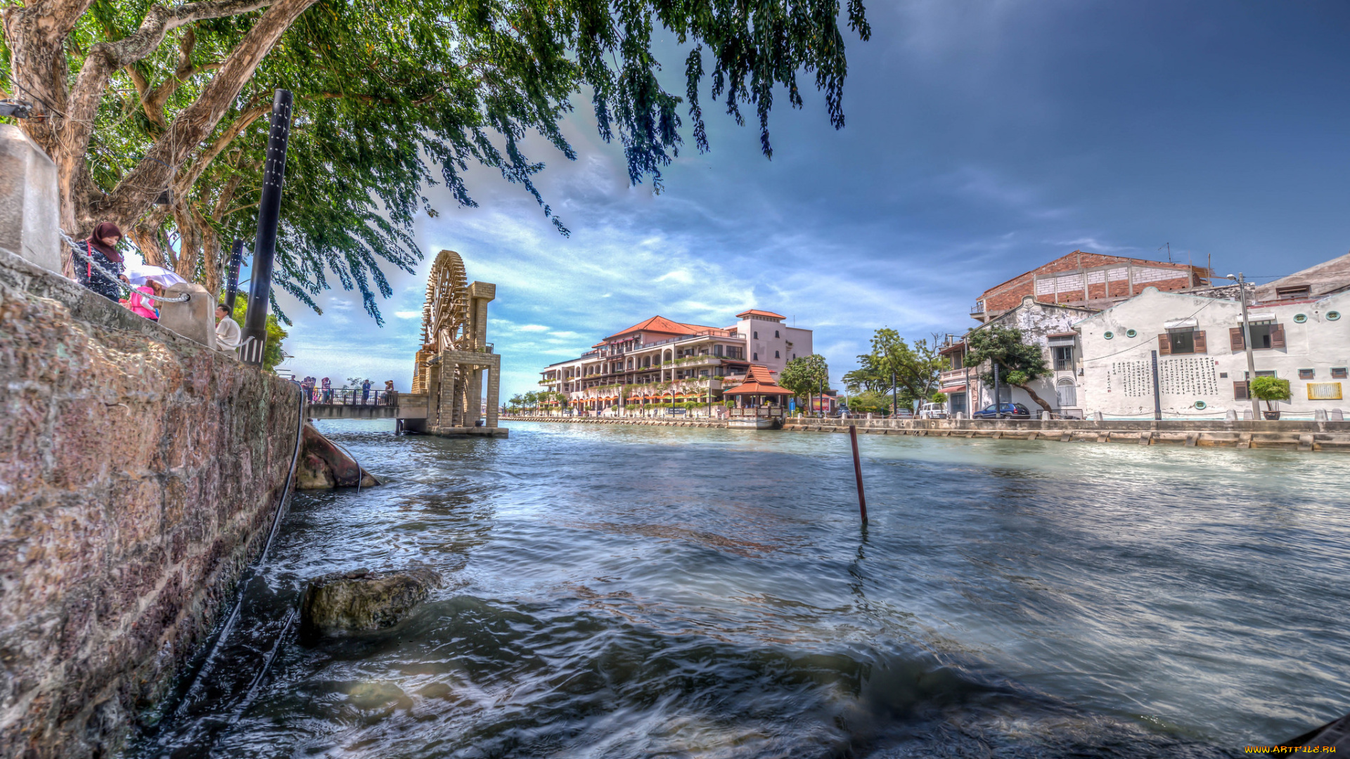 malacca, river, города, -, пейзажи, набережная, река, дома