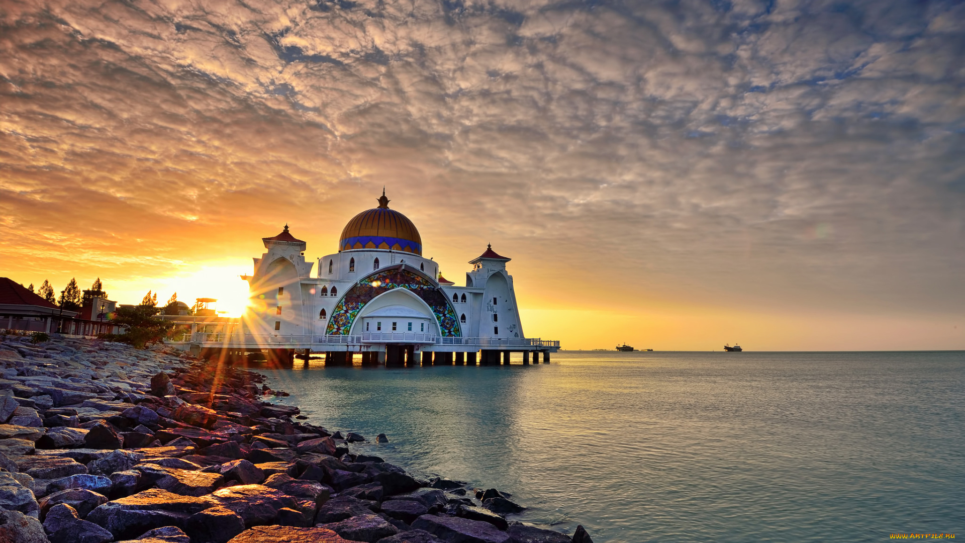 malacca, straits, mosque, города, -, мечети, , медресе, зарево, мечеть, вода