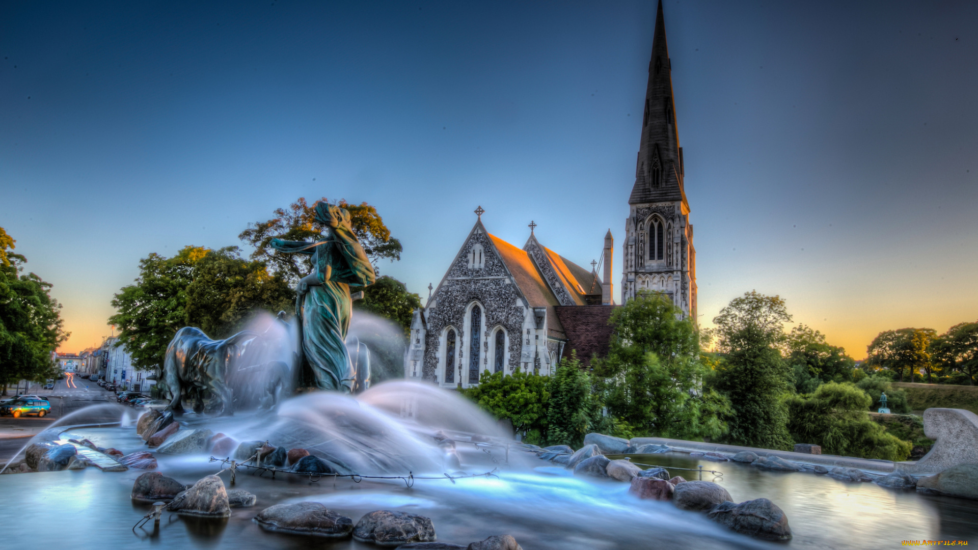 st, , alban, church, &, gefion, fountain, , copenhagen, , denmark, города, -, фонтаны, фонтан, костел