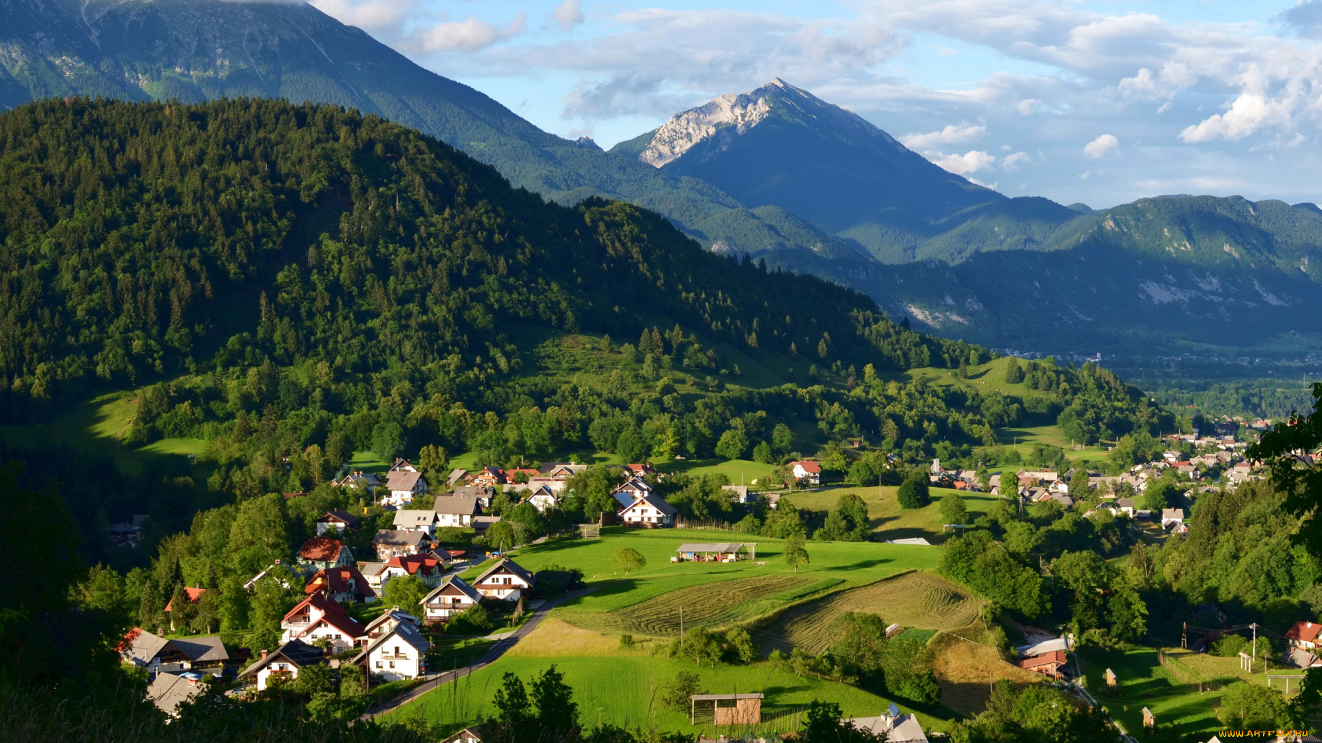 zgornje, gorje, словения, города, -, пейзажи, дома, словения, пейзаж, горы, деревья