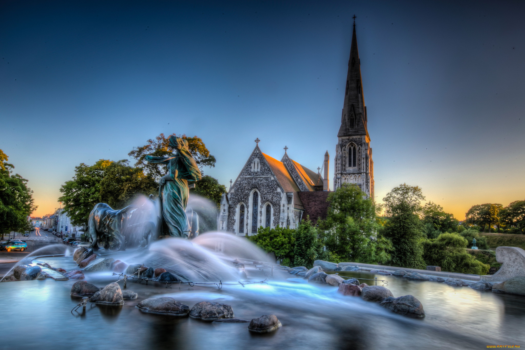 st, , alban, church, &, gefion, fountain, , copenhagen, , denmark, города, -, фонтаны, фонтан, костел