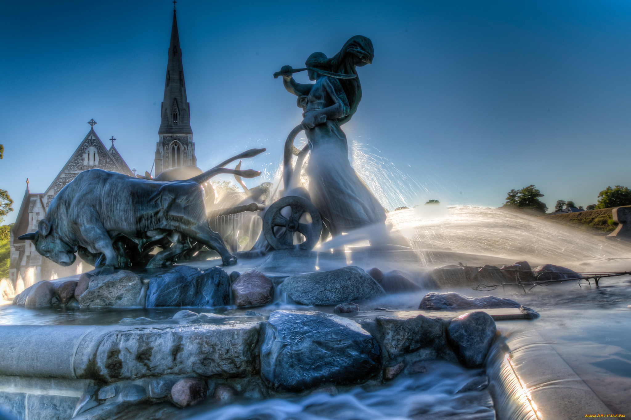 gefion, fountain, города, -, фонтаны, фонтан, скульптура