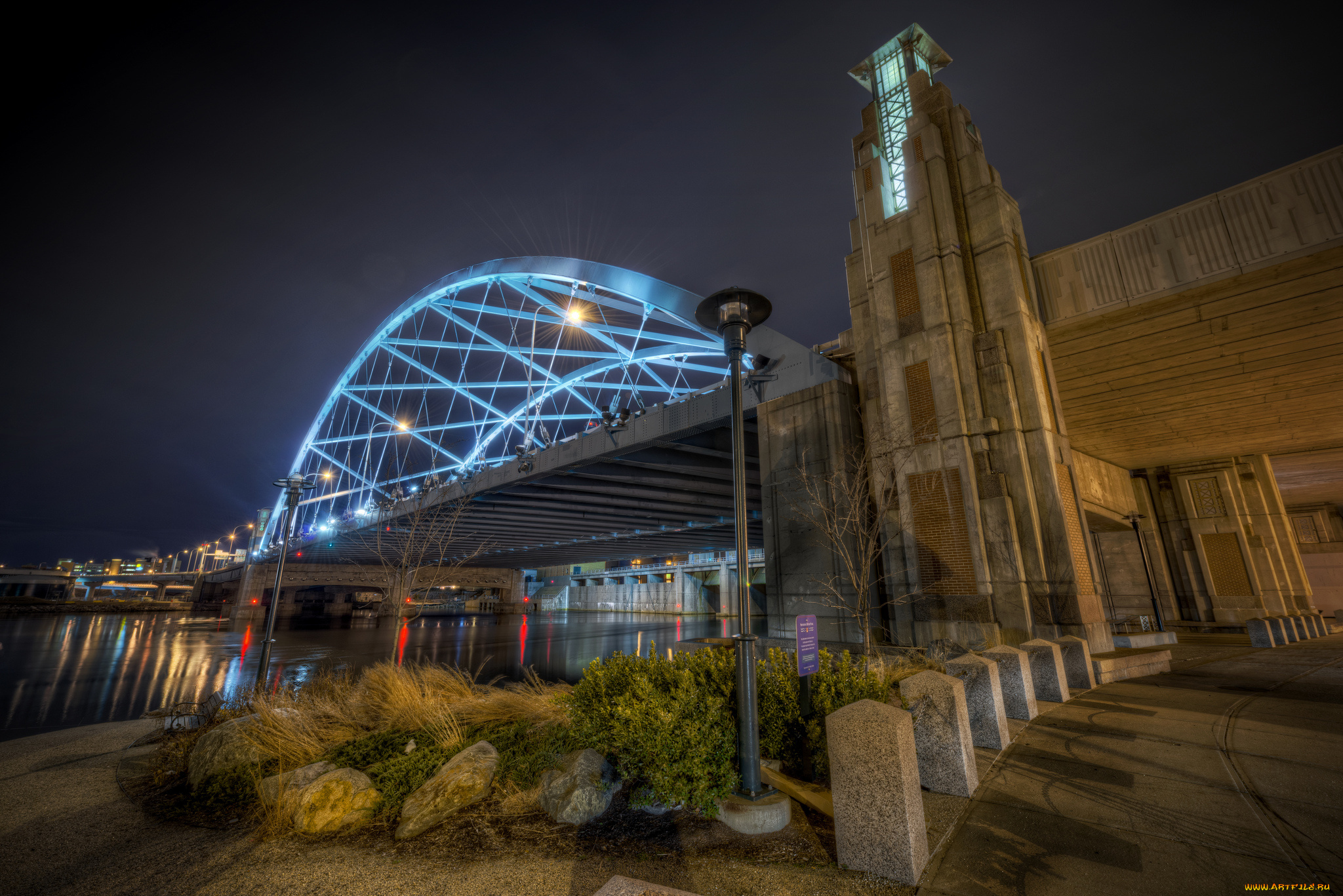 города, -, мосты, огни, мост, река