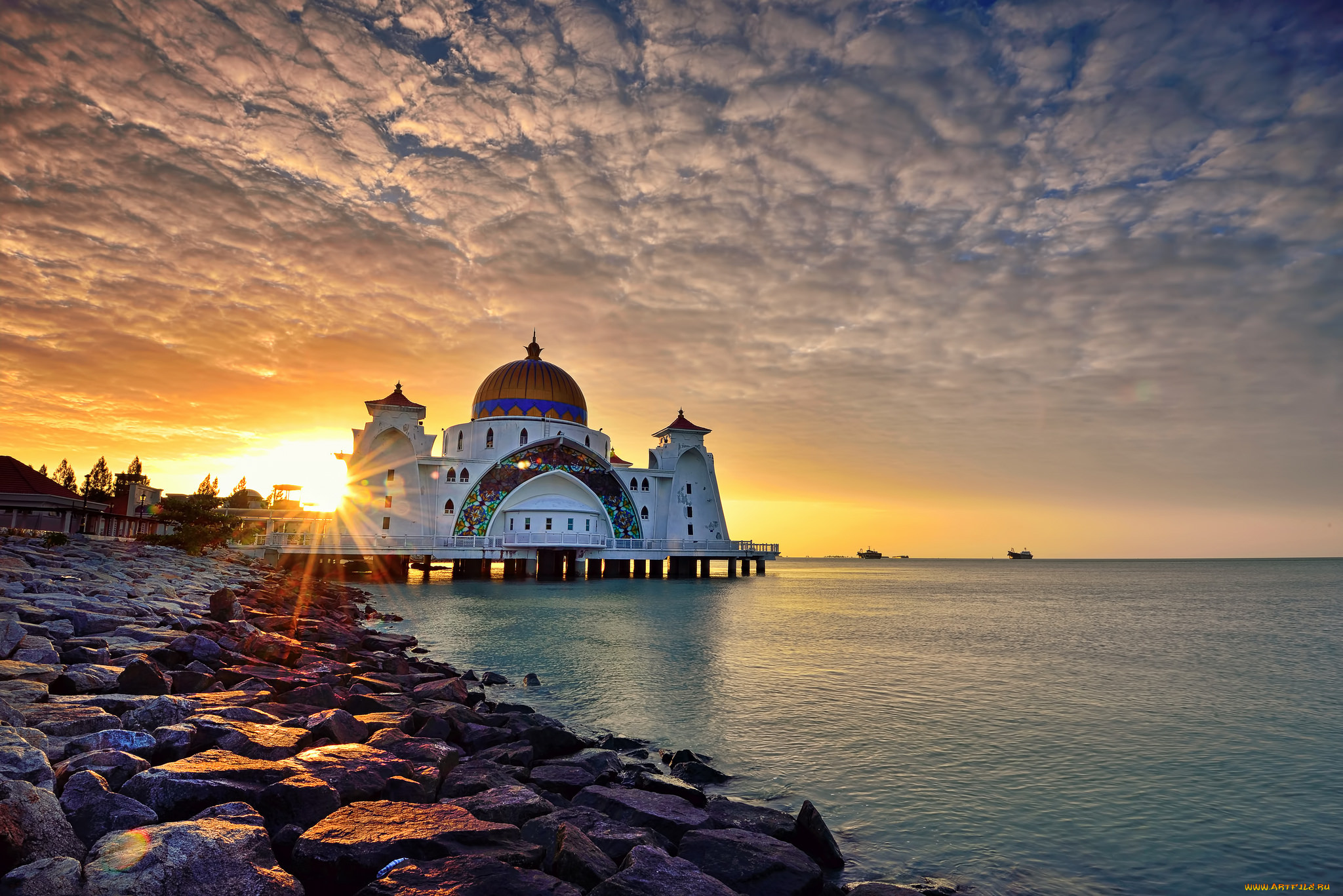 malacca, straits, mosque, города, -, мечети, , медресе, зарево, мечеть, вода