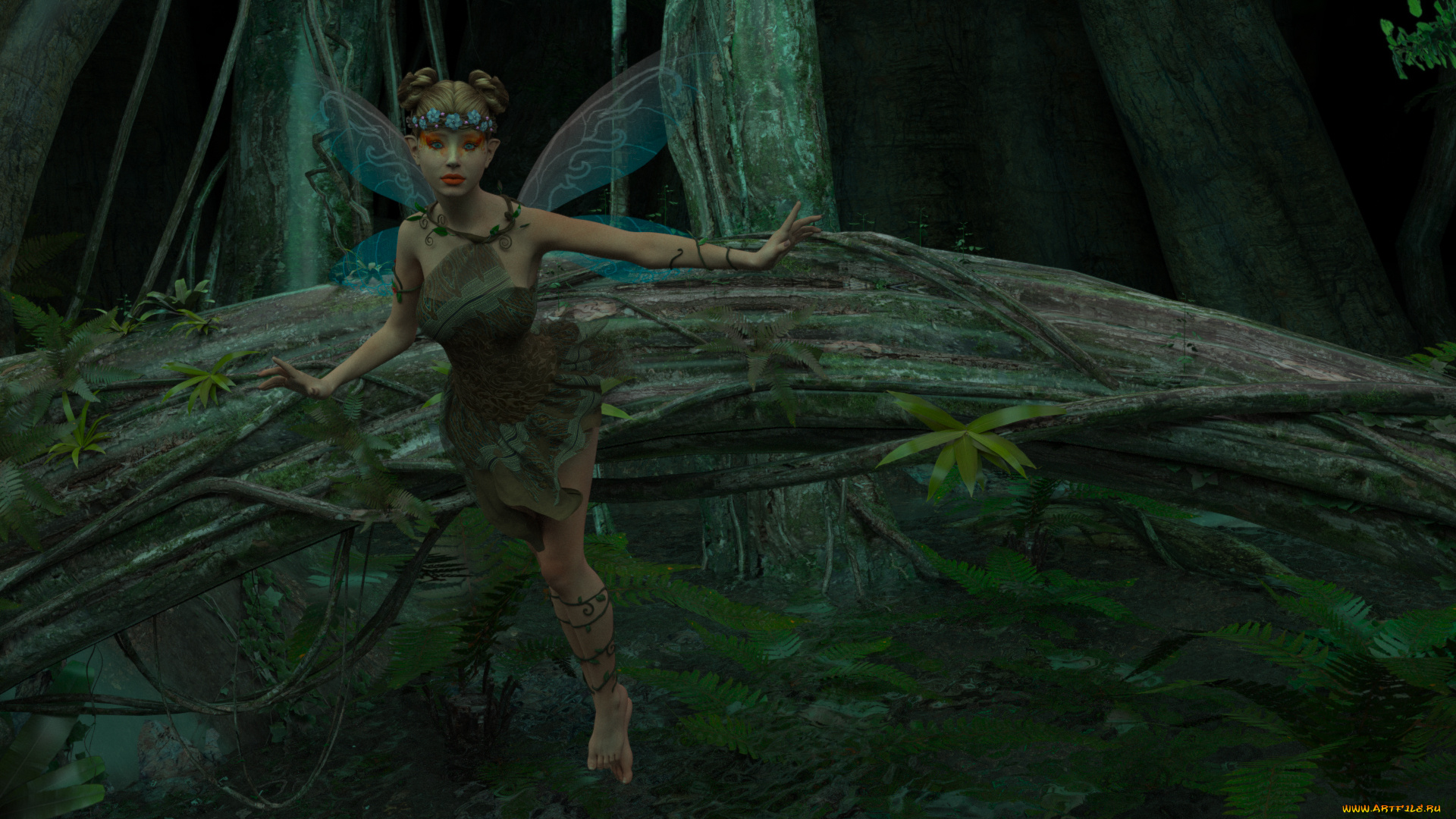 3д, графика, эльфы, , elves, лес, фон, взгляд, фея