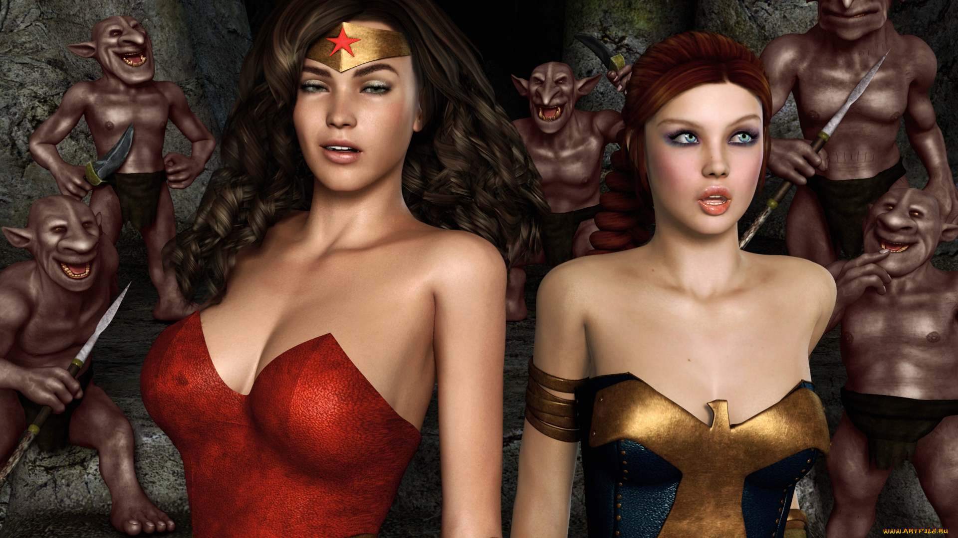 3д, графика, фантазия, , fantasy, девушки, взгляд, фон, троли