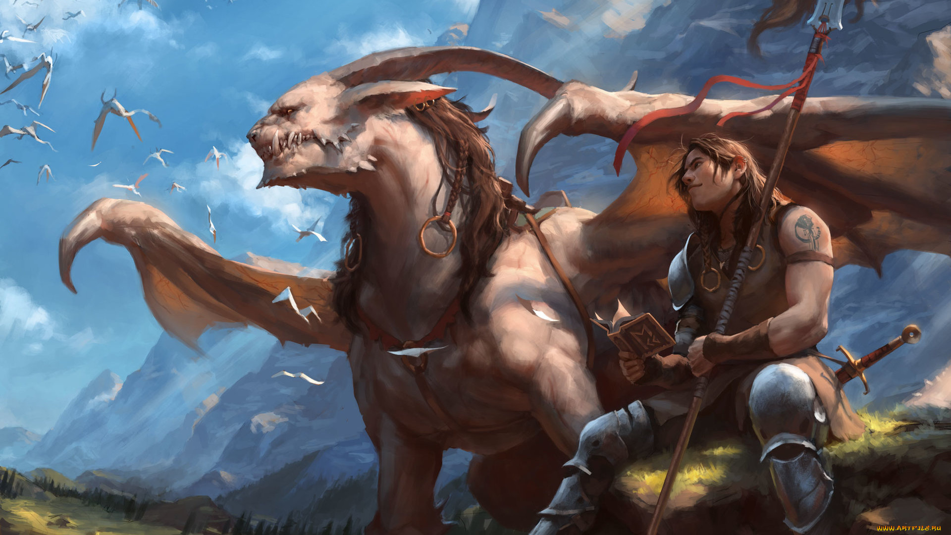 фэнтези, драконы, дракон, воин, существо, сфинкс, другой, мир