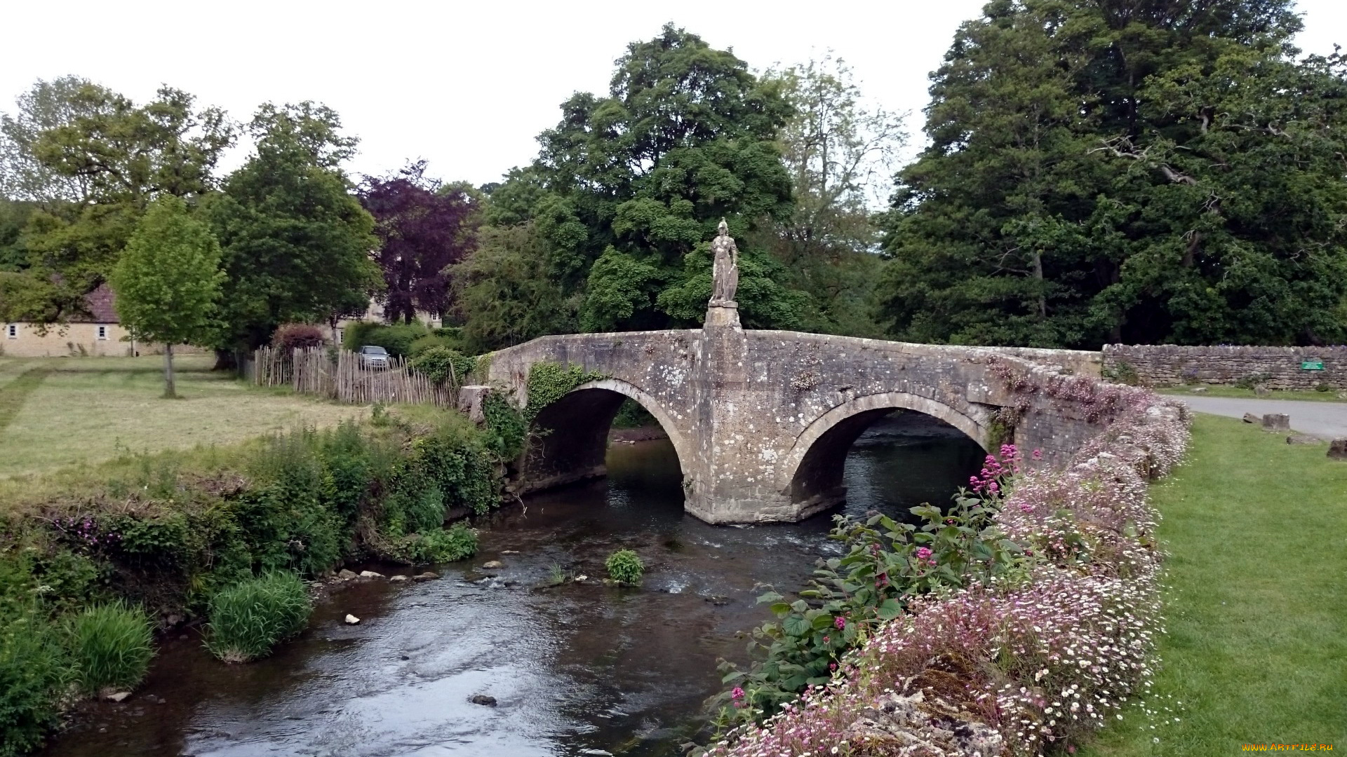 города, -, мосты, река, мост, статуя