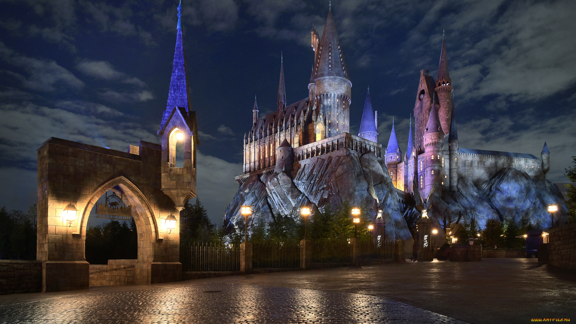 города, диснейленд, замок, декорация, хогвартс