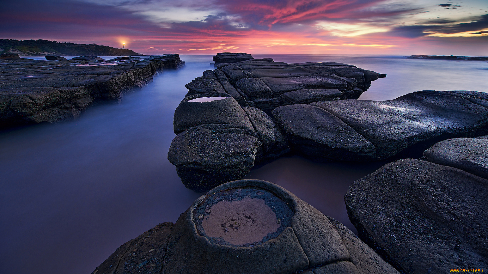 природа, побережье, камни, маяк, утро, новый, южный, уэльс, австралия