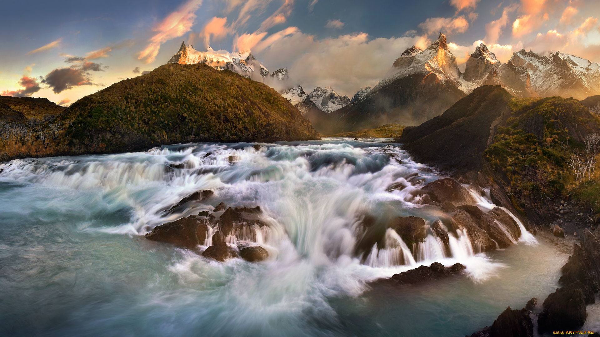 природа, водопады, водопад, горы