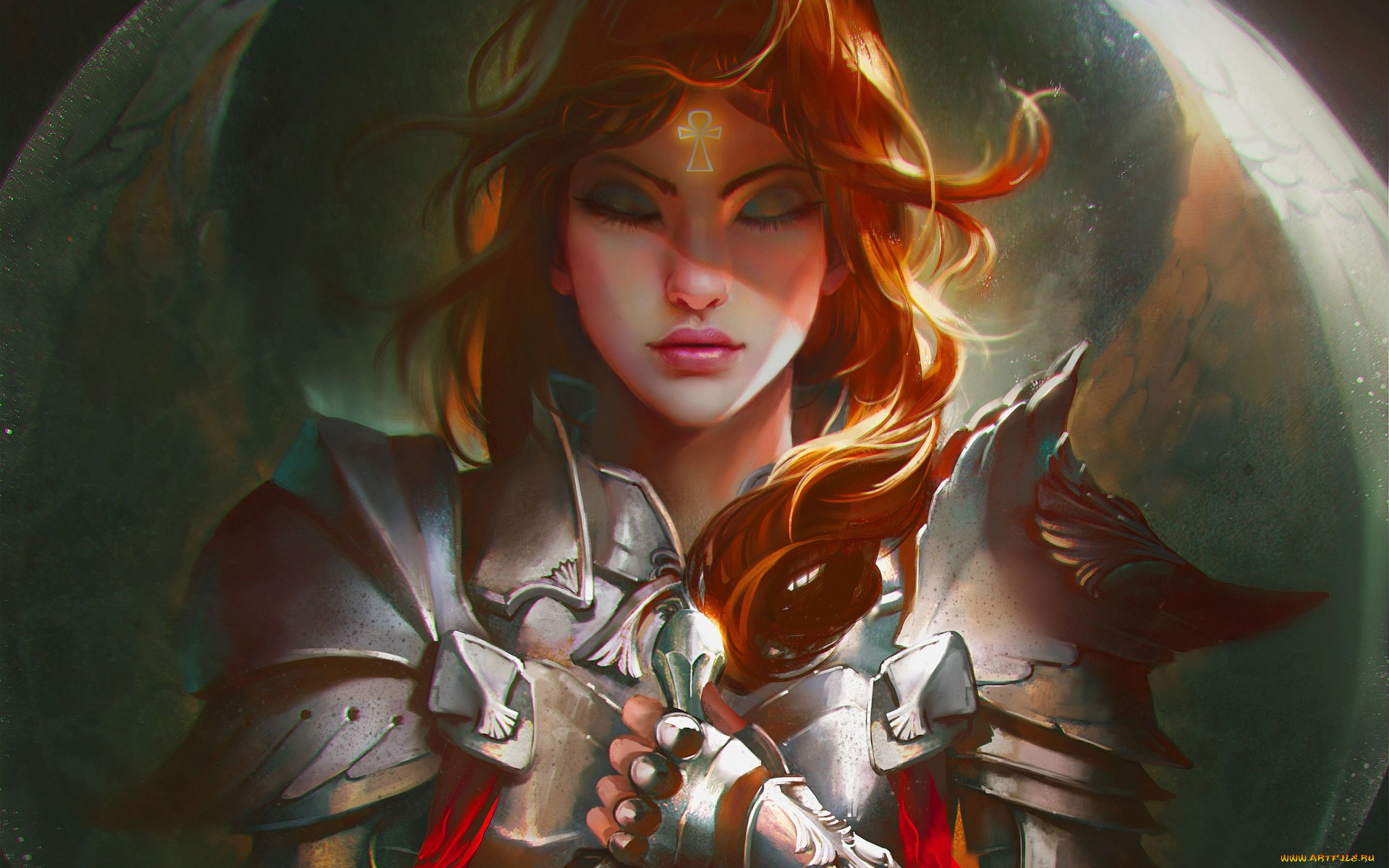 фэнтези, ангелы, крылья, рыжая, доспех, art, девушка, ангел, joan