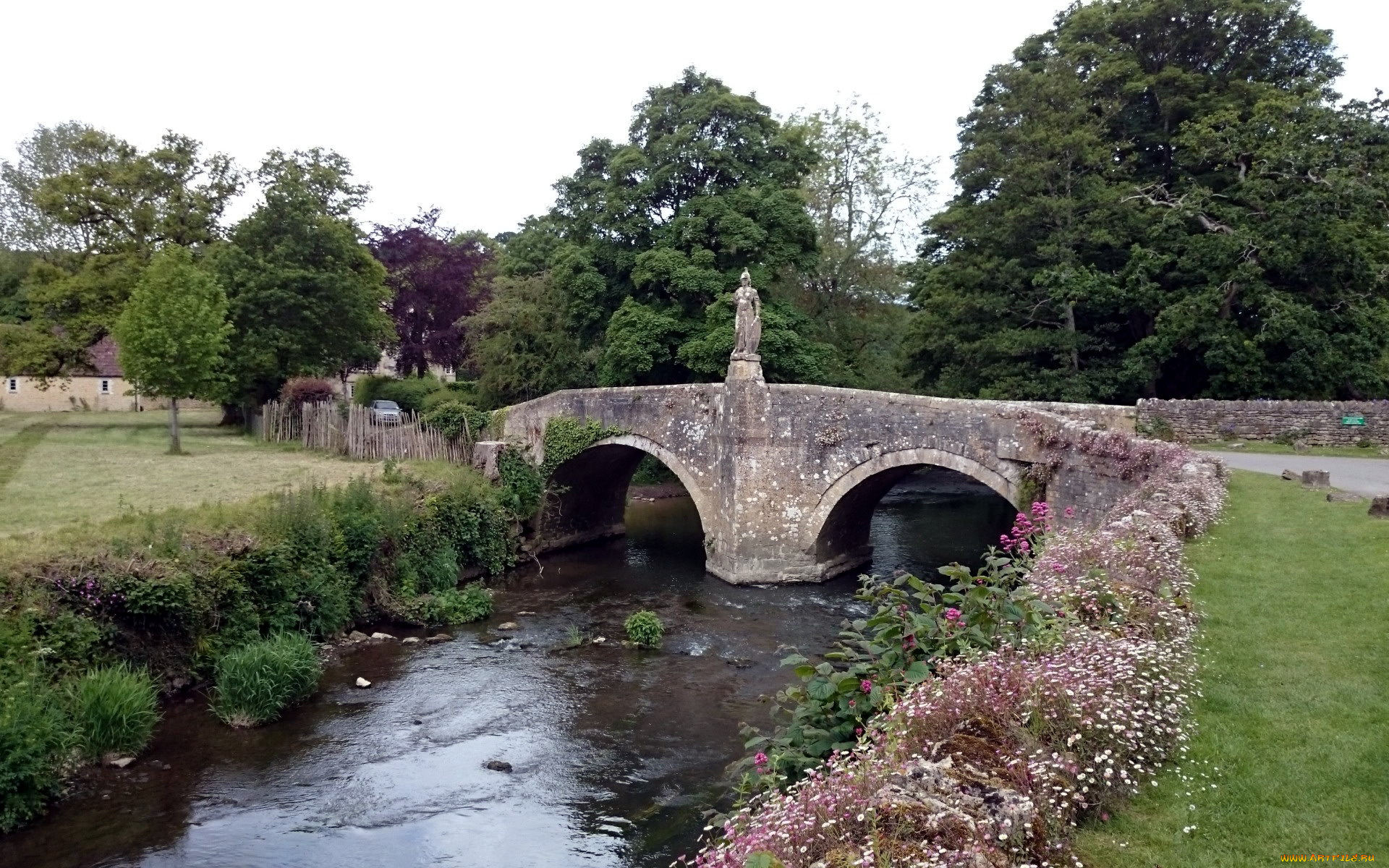 города, -, мосты, река, мост, статуя