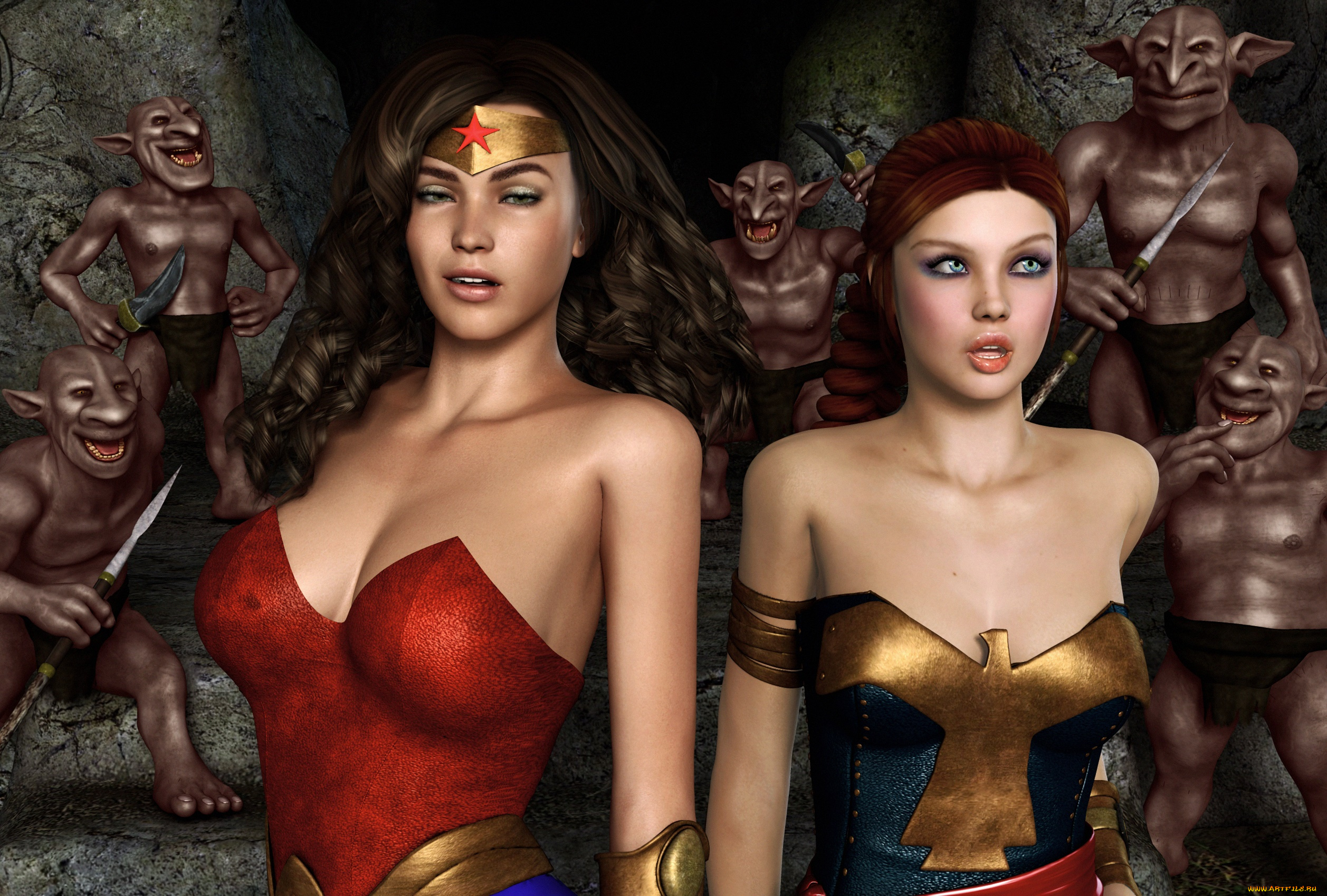 3д, графика, фантазия, , fantasy, девушки, взгляд, фон, троли