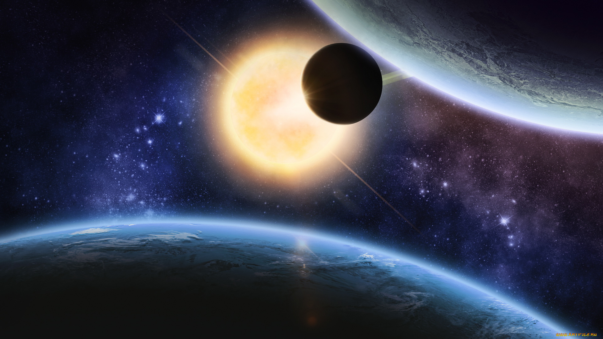 космос, арт, планеты, звезды, вселенная, галактика