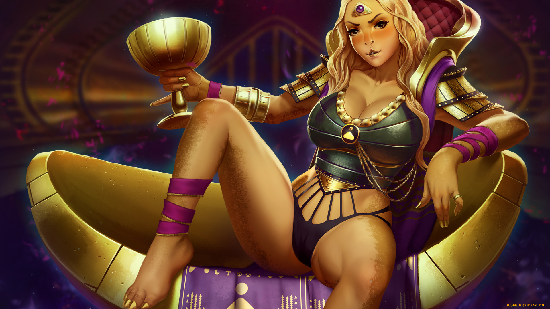 фэнтези, существа, девушка, кубок, глаз, взгляд, фон, существо, униформа