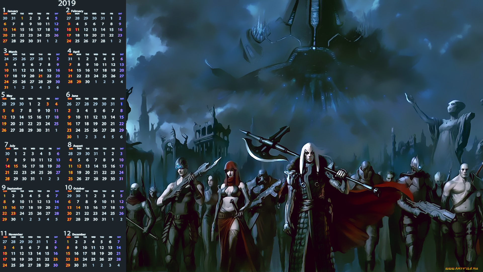 календари, фэнтези, воин, оружие, женщина, мужчина