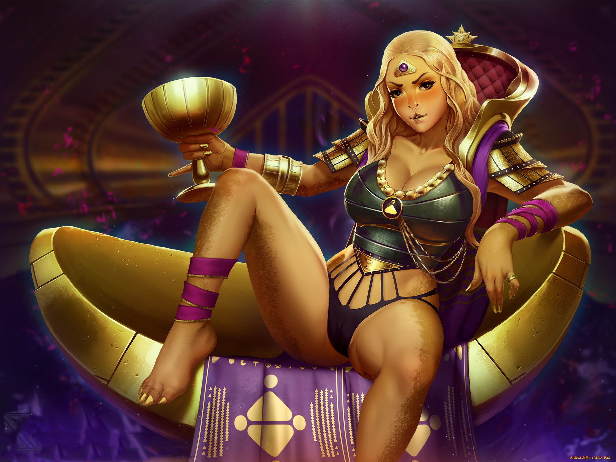 фэнтези, существа, девушка, кубок, глаз, взгляд, фон, существо, униформа