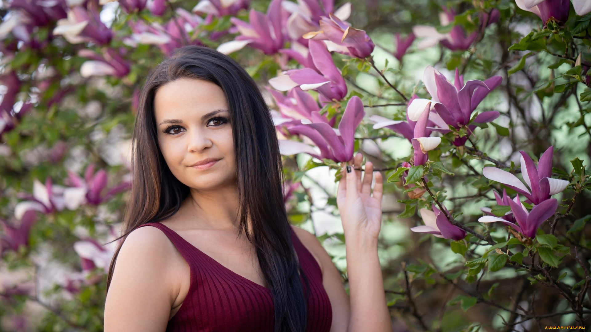 девушки, -, брюнетки, , шатенки, брюнетка, магнолия, весна