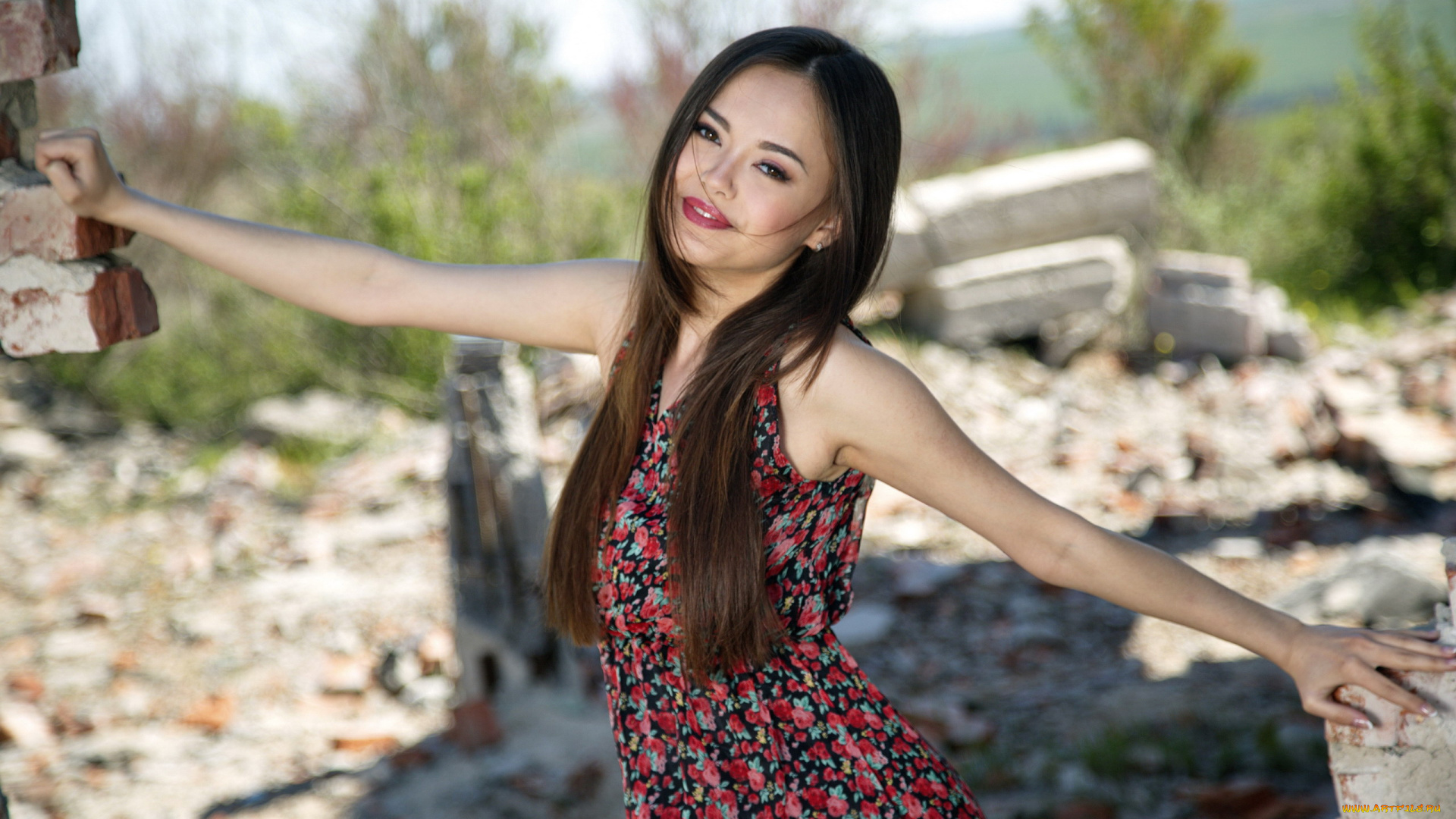 девушки, li, moon, платье, улыбка