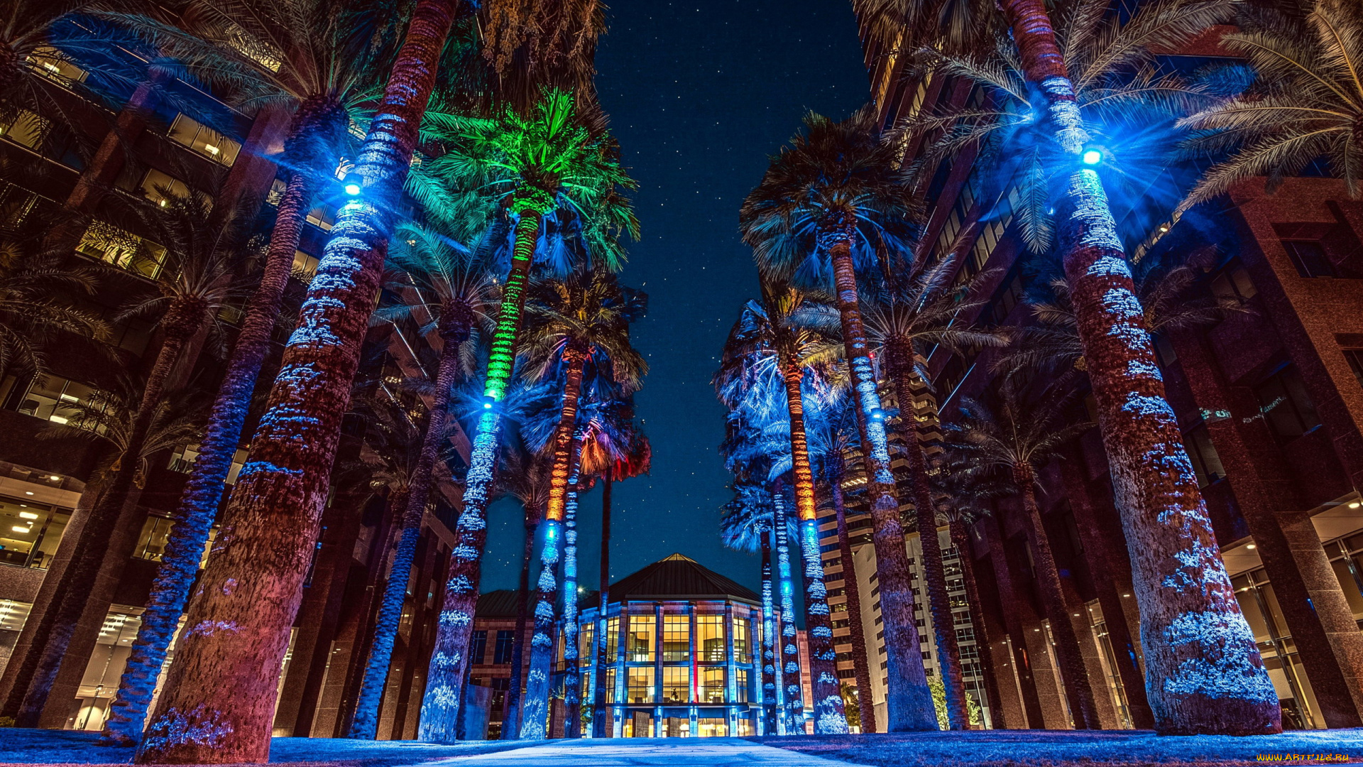 phoenix, arizona, usa, города, -, огни, ночного, города