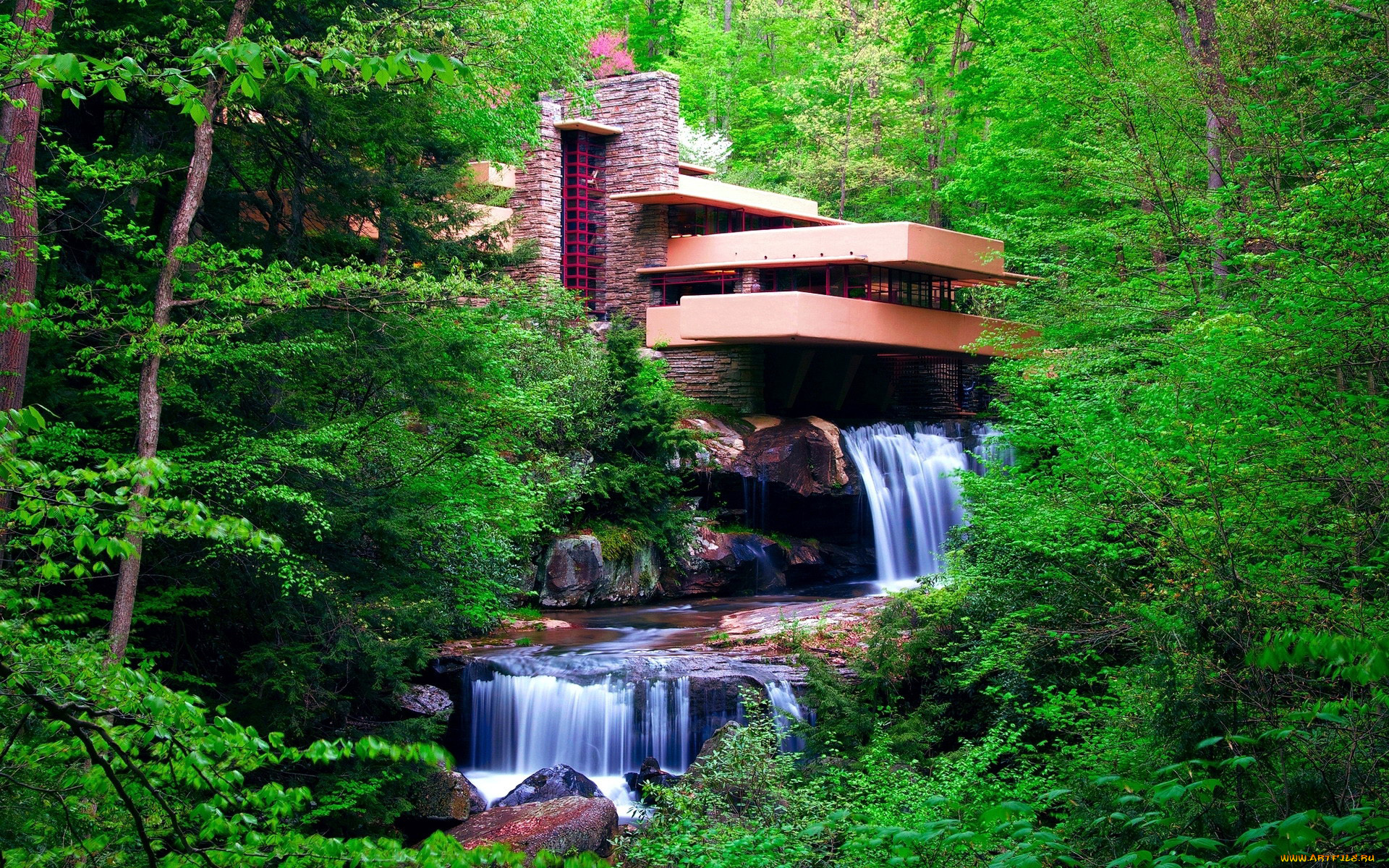 города, -, здания, , дома, жилой, дом, водопады