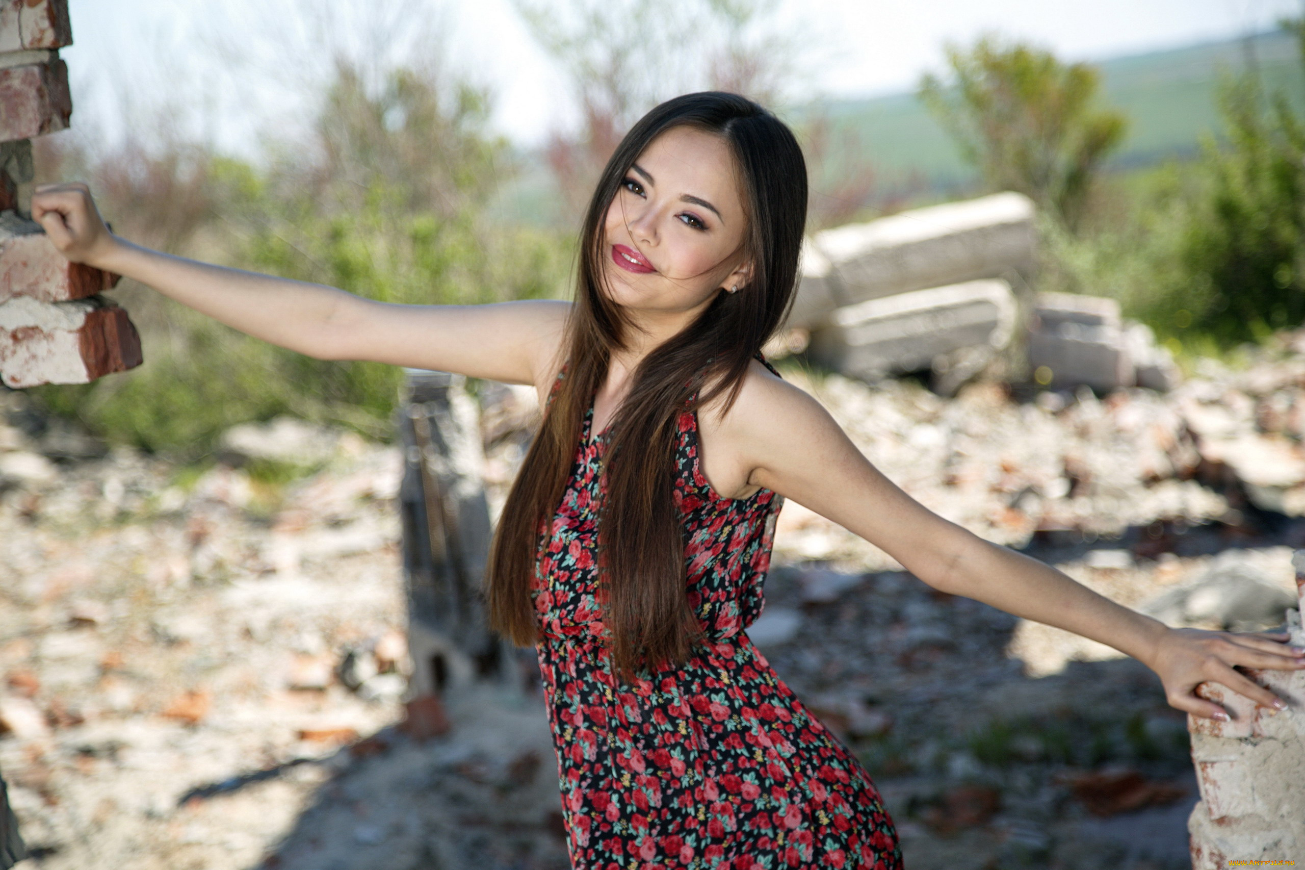 девушки, li, moon, платье, улыбка