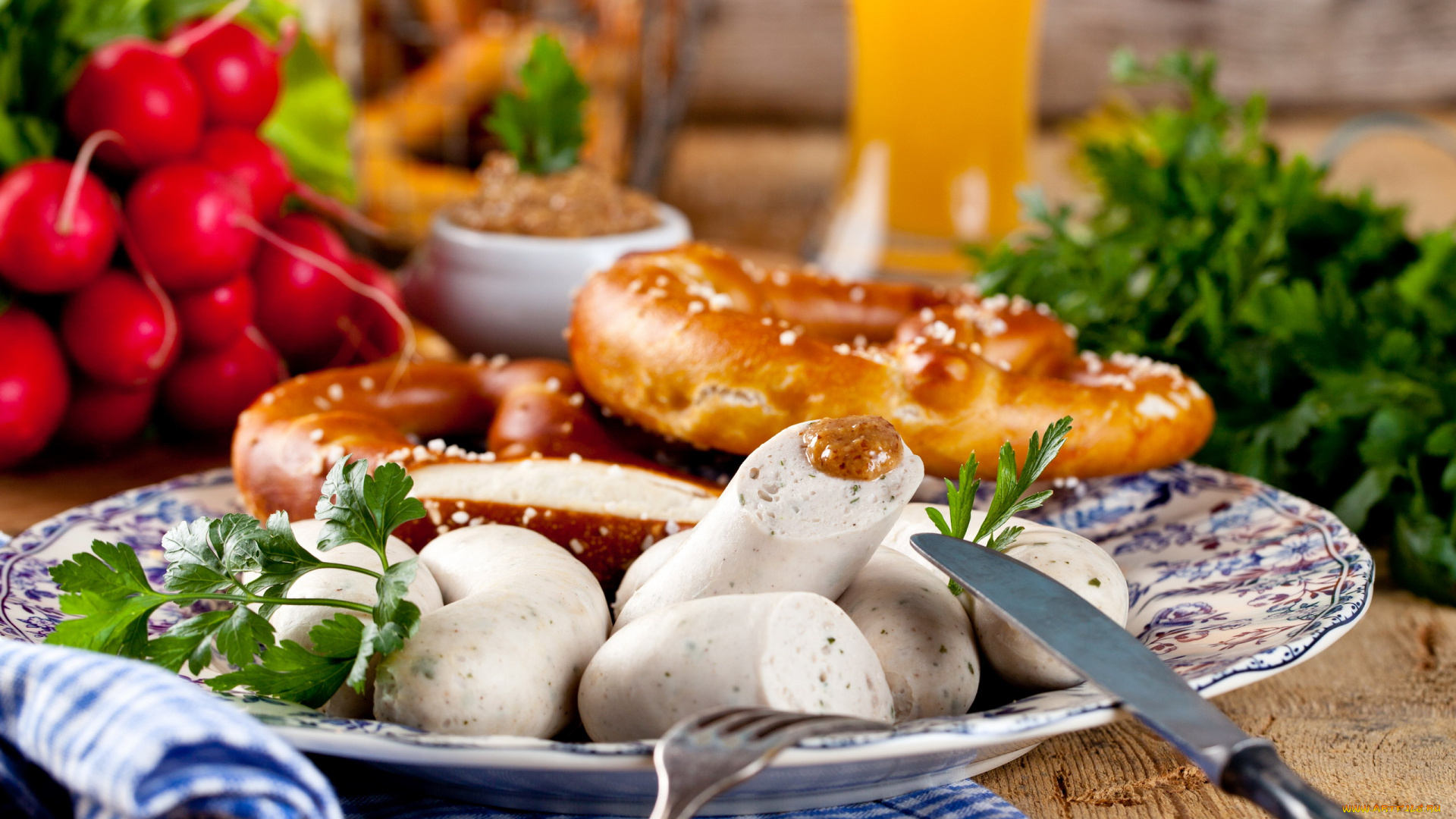 еда, колбасные, изделия, редис, колбаски, петрушка, сок