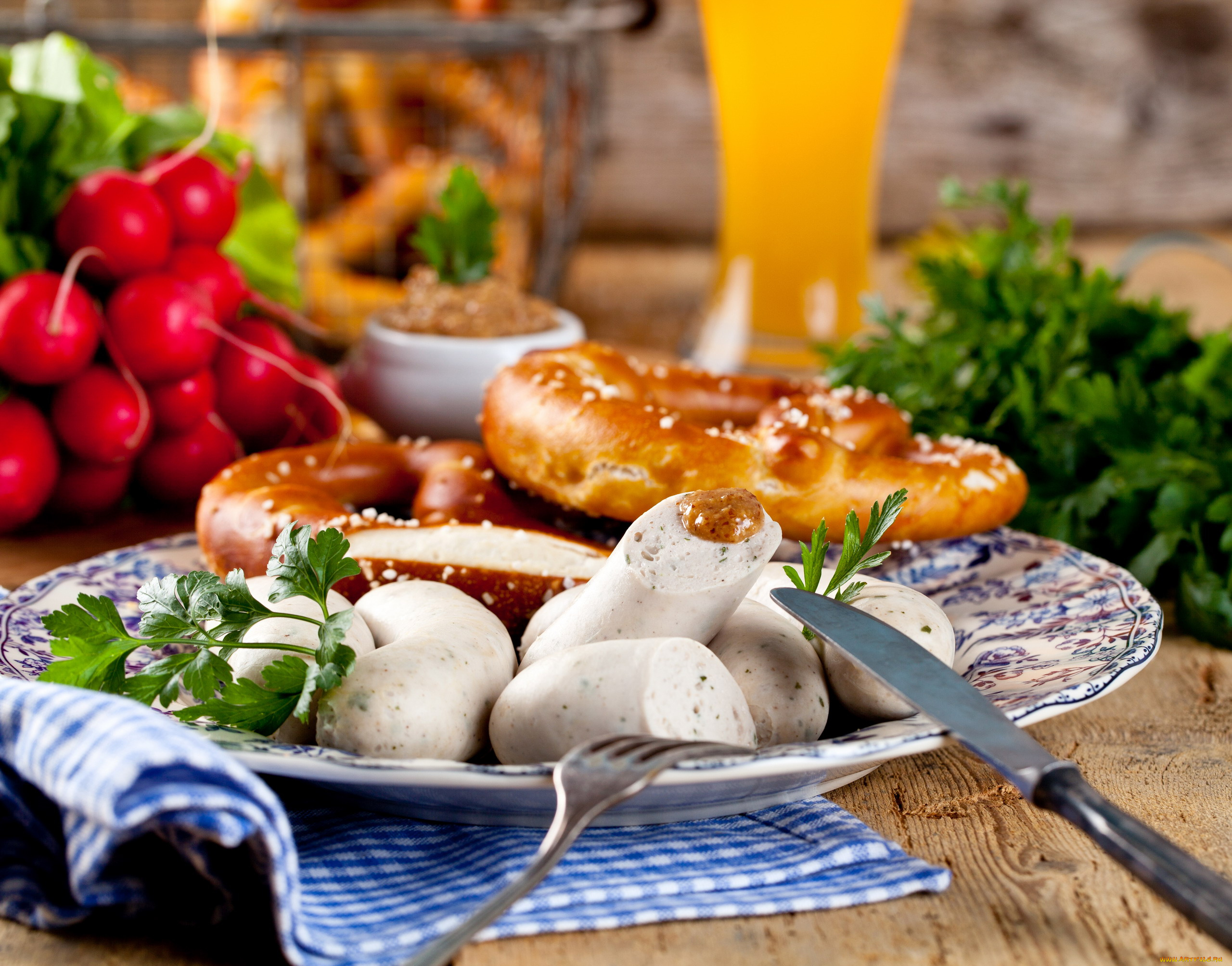 еда, колбасные, изделия, редис, колбаски, петрушка, сок