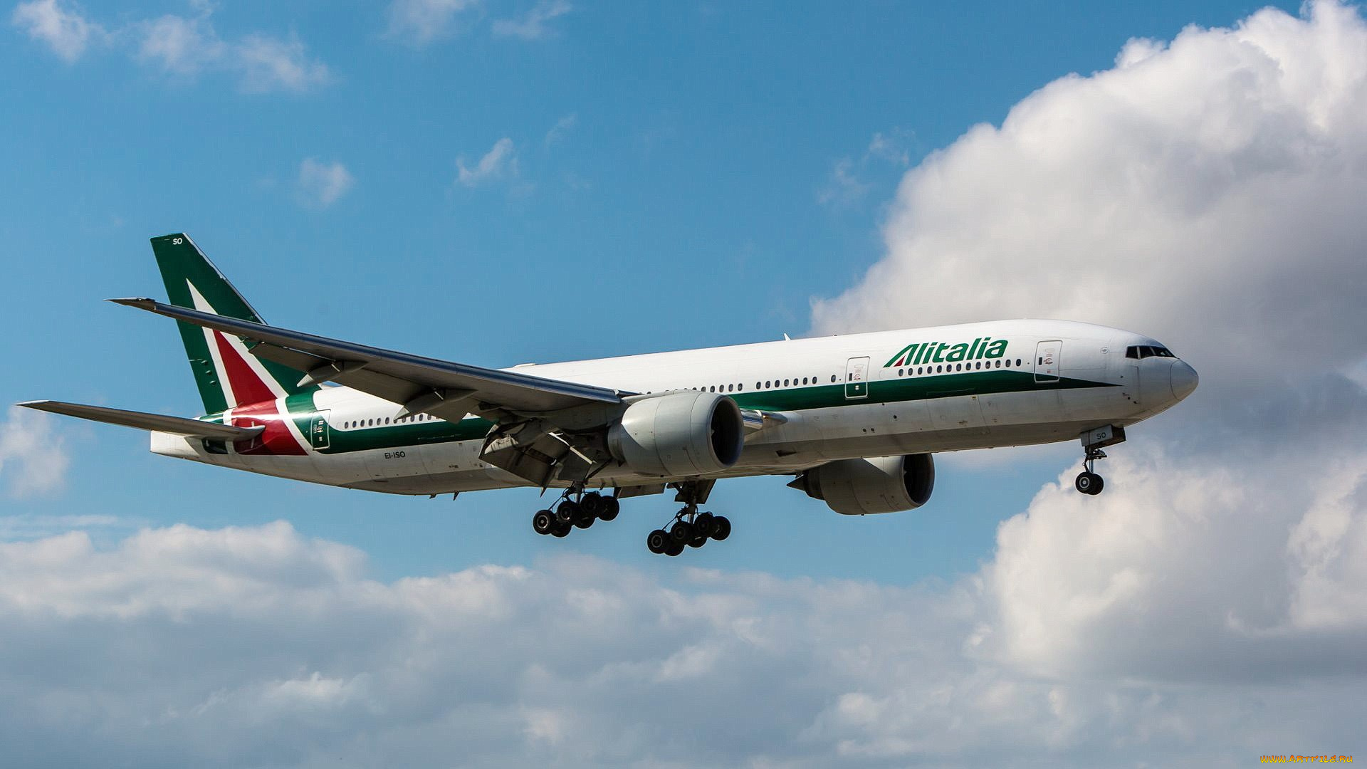 airliner, boeing, 777, of, alitalia, авиация, пассажирские, самолёты, самолет, полет, небо, облака