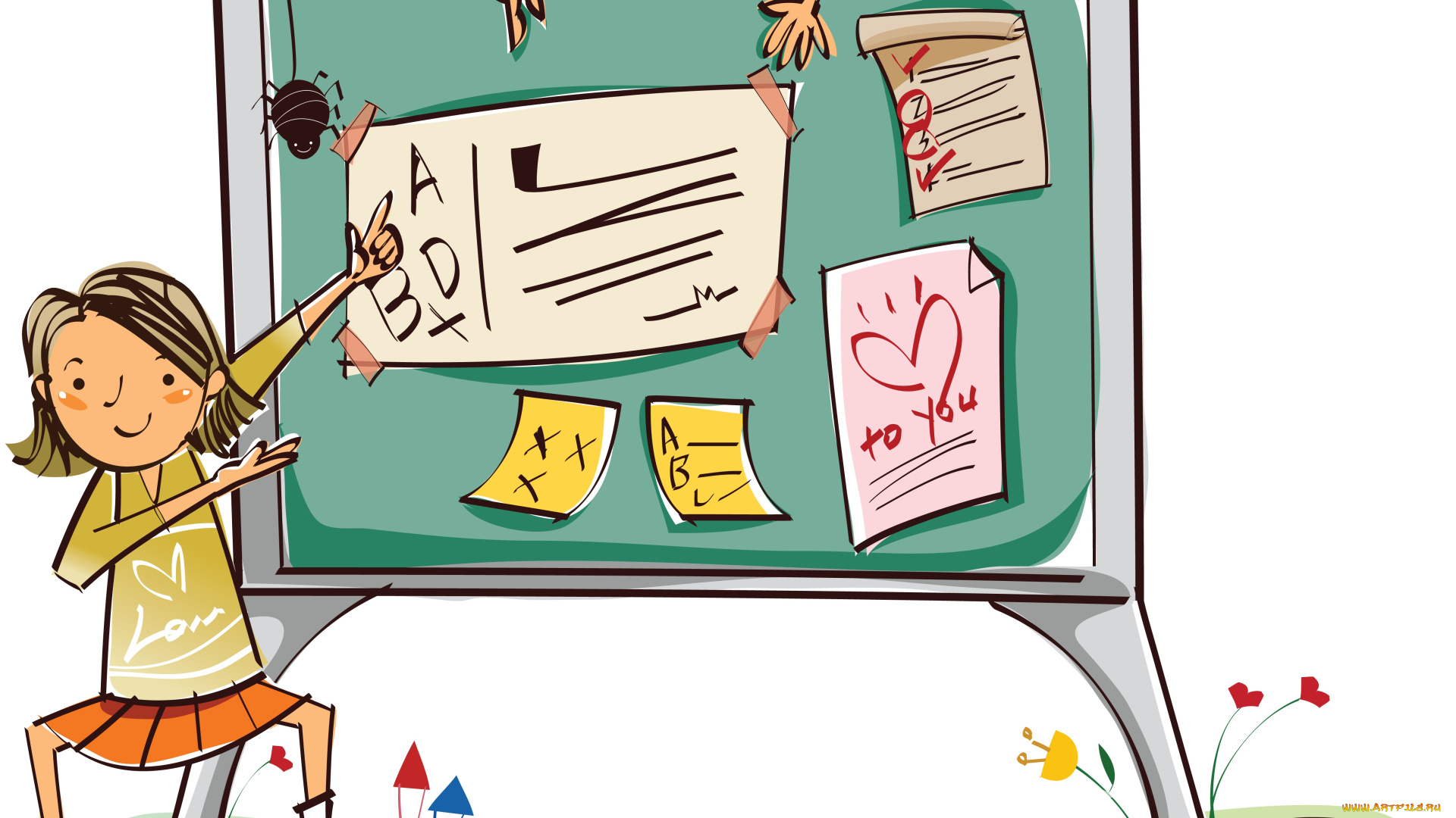 векторная, графика, мультфильмы, , комиксы, , cartoons, , comics, девочка, мальчик, доска, листы