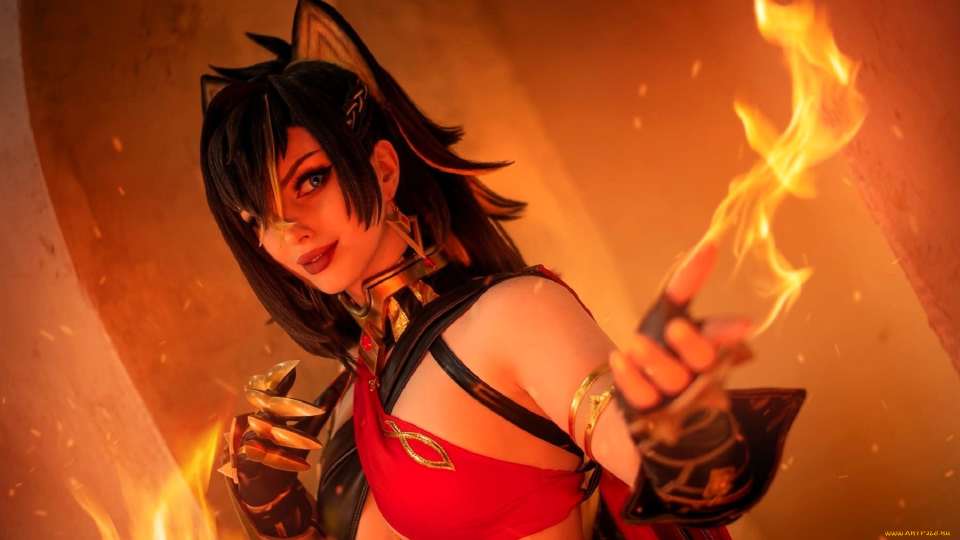 девушки, мария, давыдова, , lady, melamory, образ, косплей, ушки, наряд, огонь