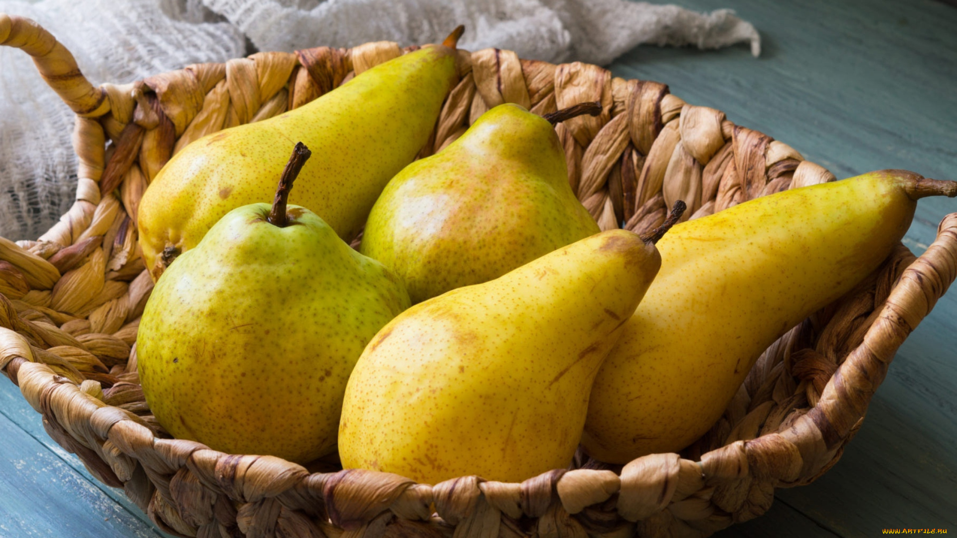 еда, груши, корзинка, спелые, сочные