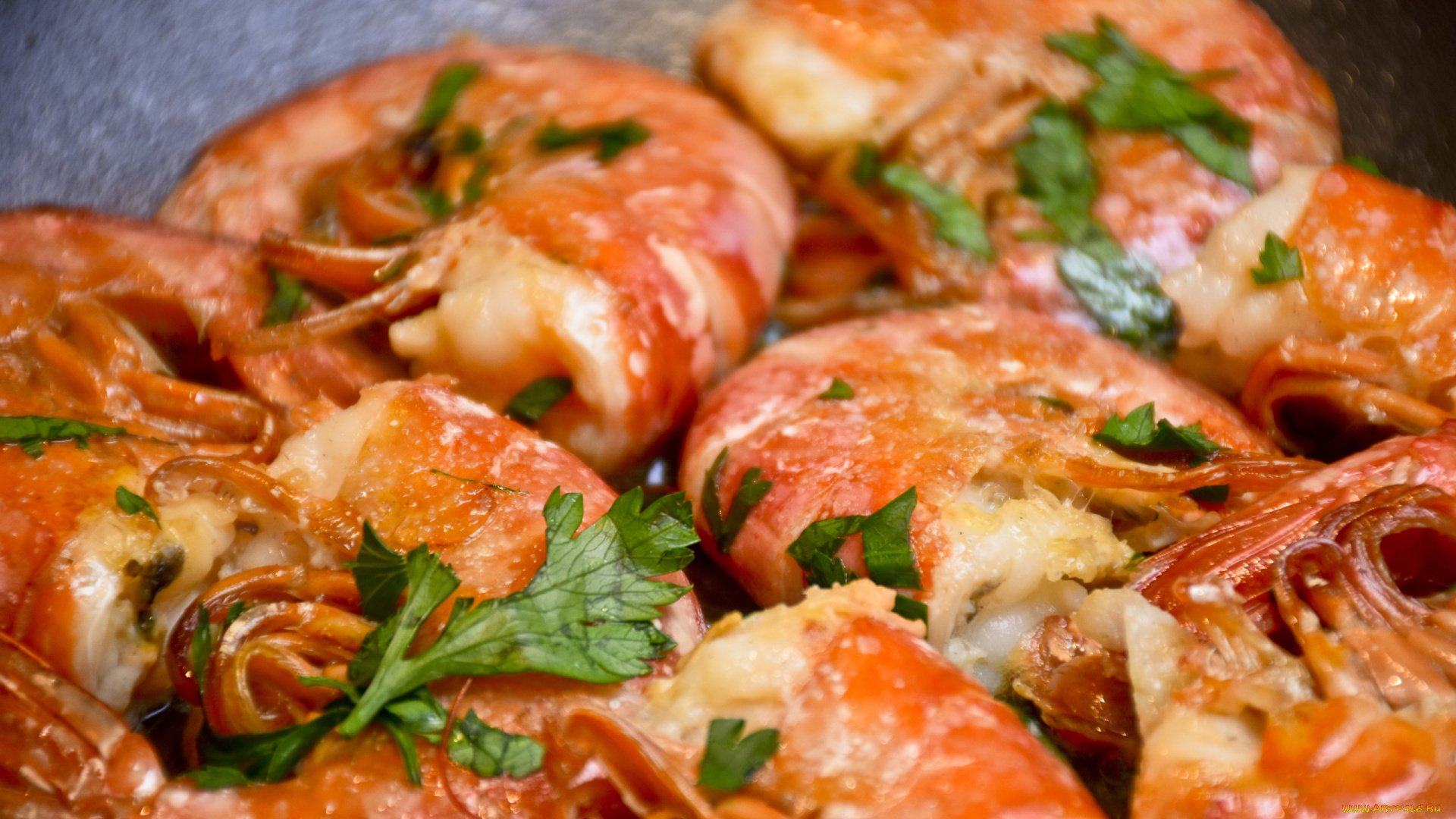 еда, рыбные, блюда, , с, морепродуктами, креветки, зелень, макро