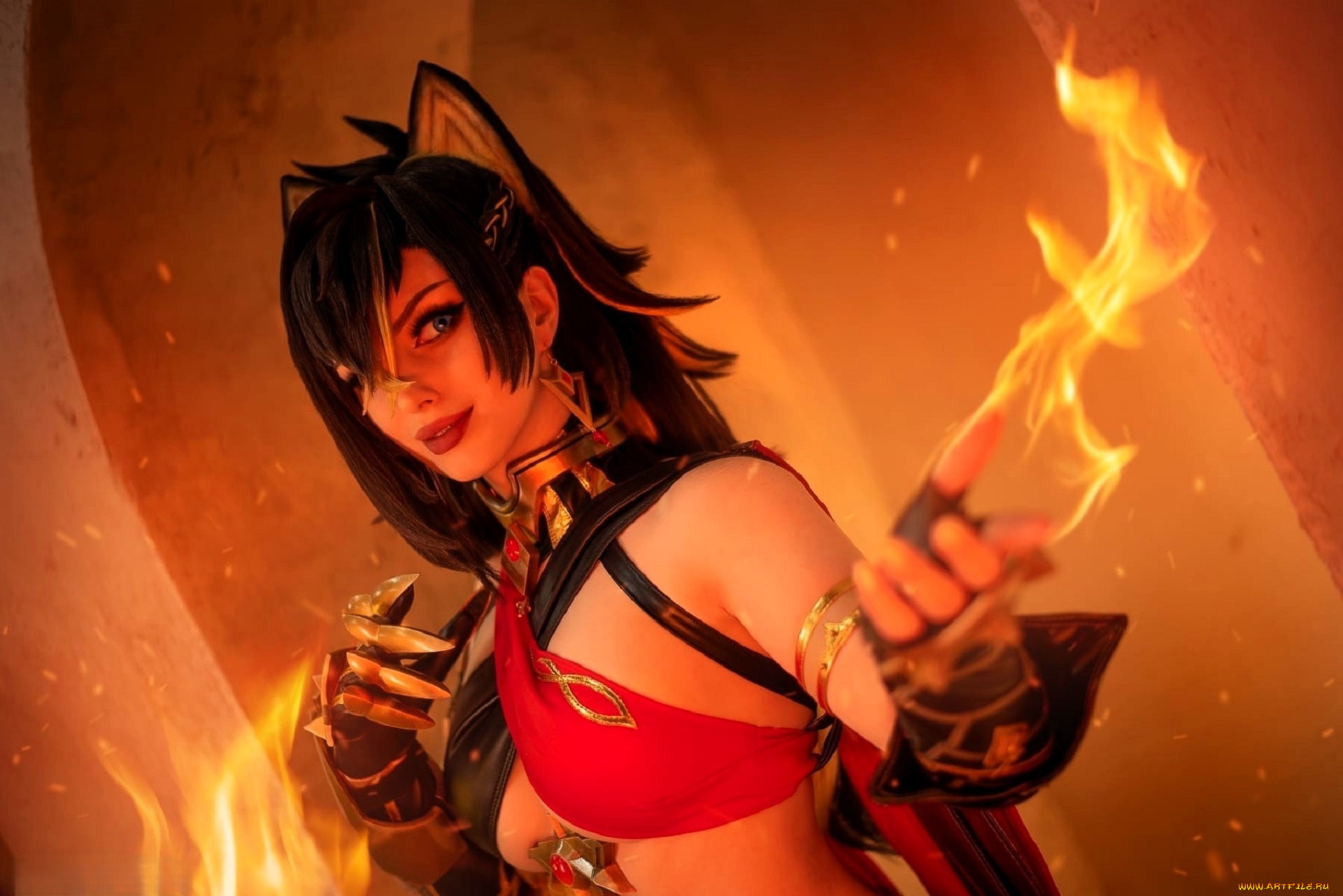 девушки, мария, давыдова, , lady, melamory, образ, косплей, ушки, наряд, огонь