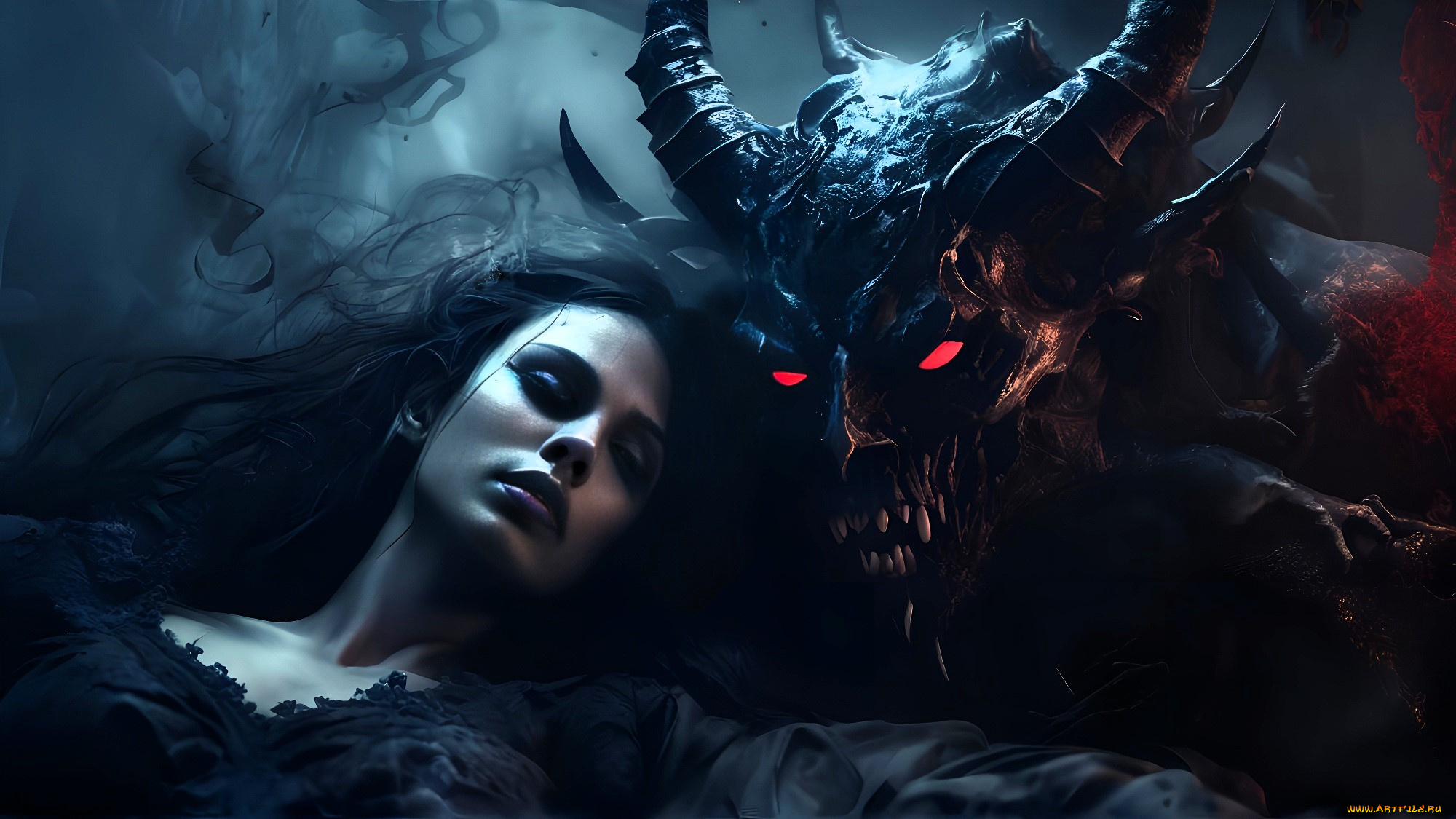 3д, графика, ужас, , horror, девушка, лицо, демон