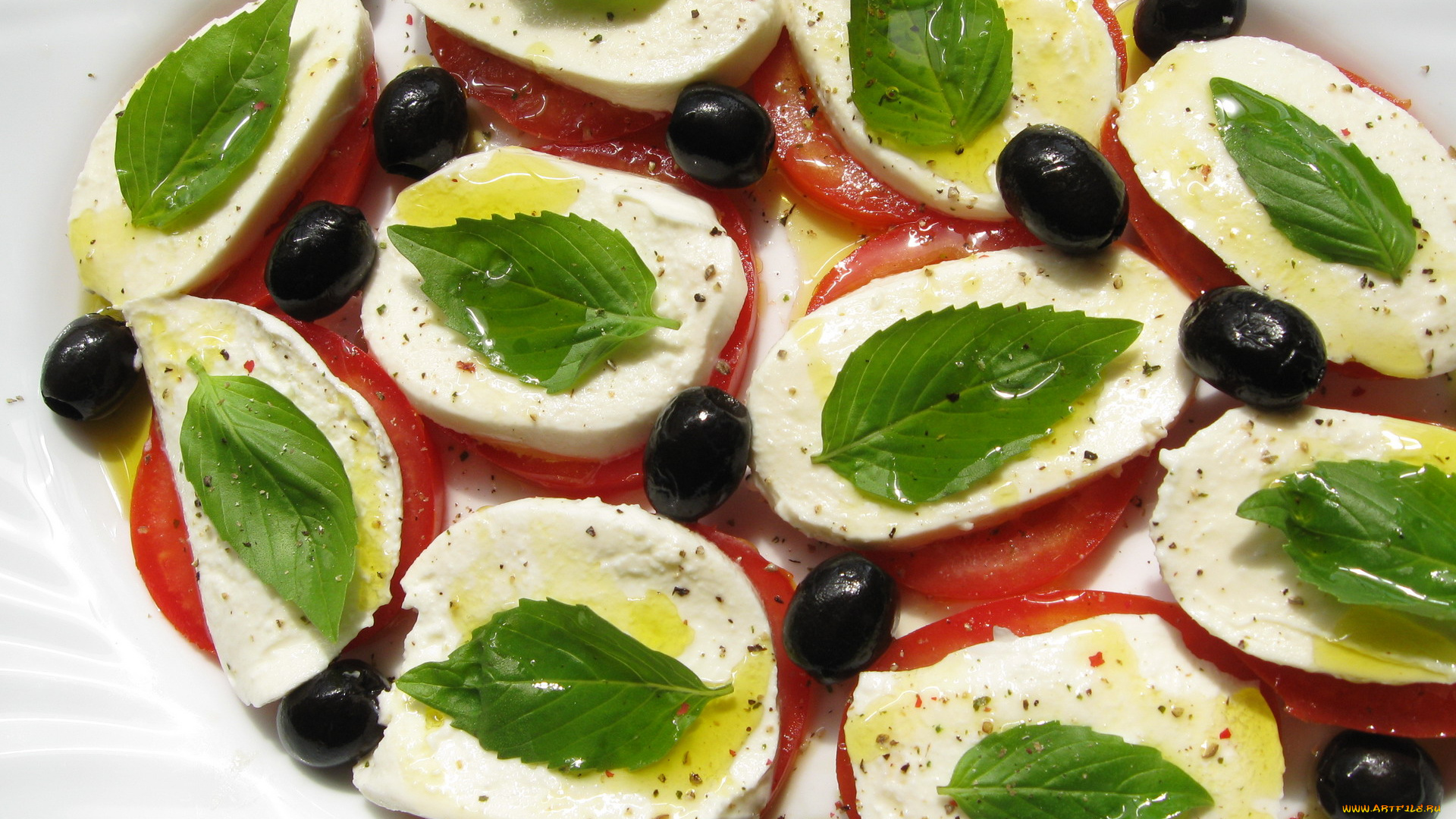 еда, салаты, закуски, помидоры, сыр, маслины, зелень
