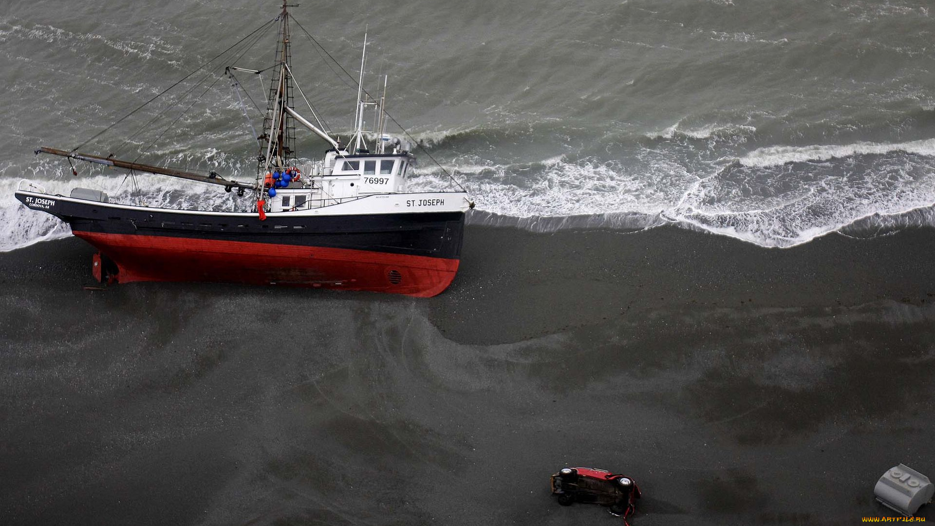 корабли, баркасы, буксиры, после, шторма