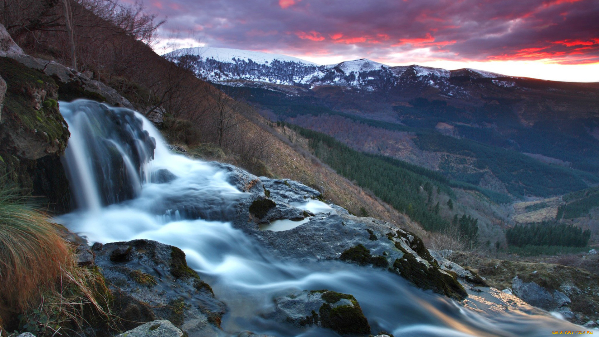 природа, горы, небо, закат, лес, камни, скалы