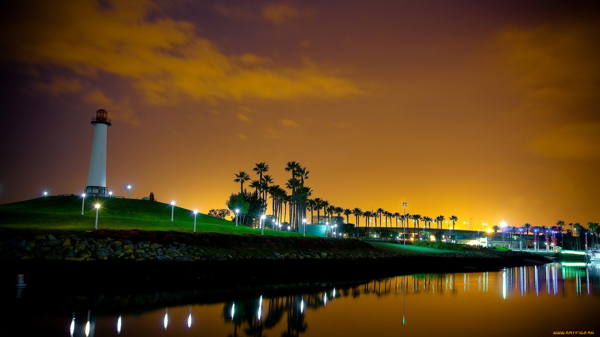 природа, маяки, маяк, небо, река, ночь, город