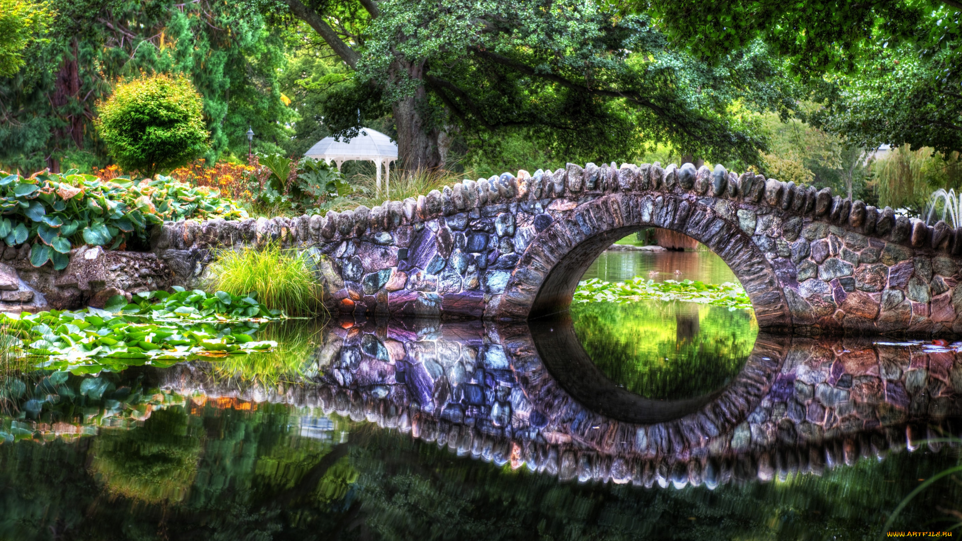 природа, парк, река, деревья, лес, вода, мост