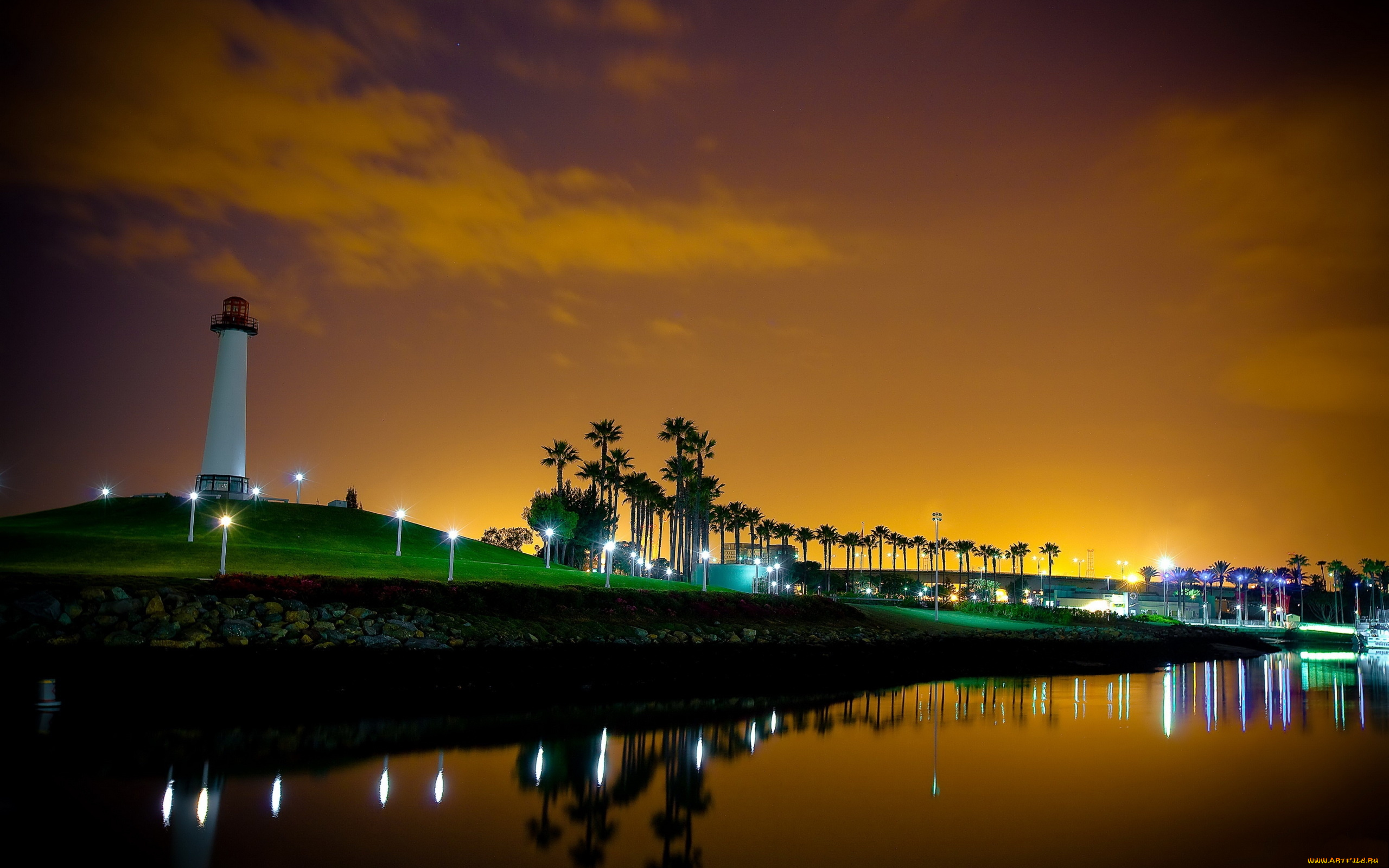 природа, маяки, маяк, небо, река, ночь, город