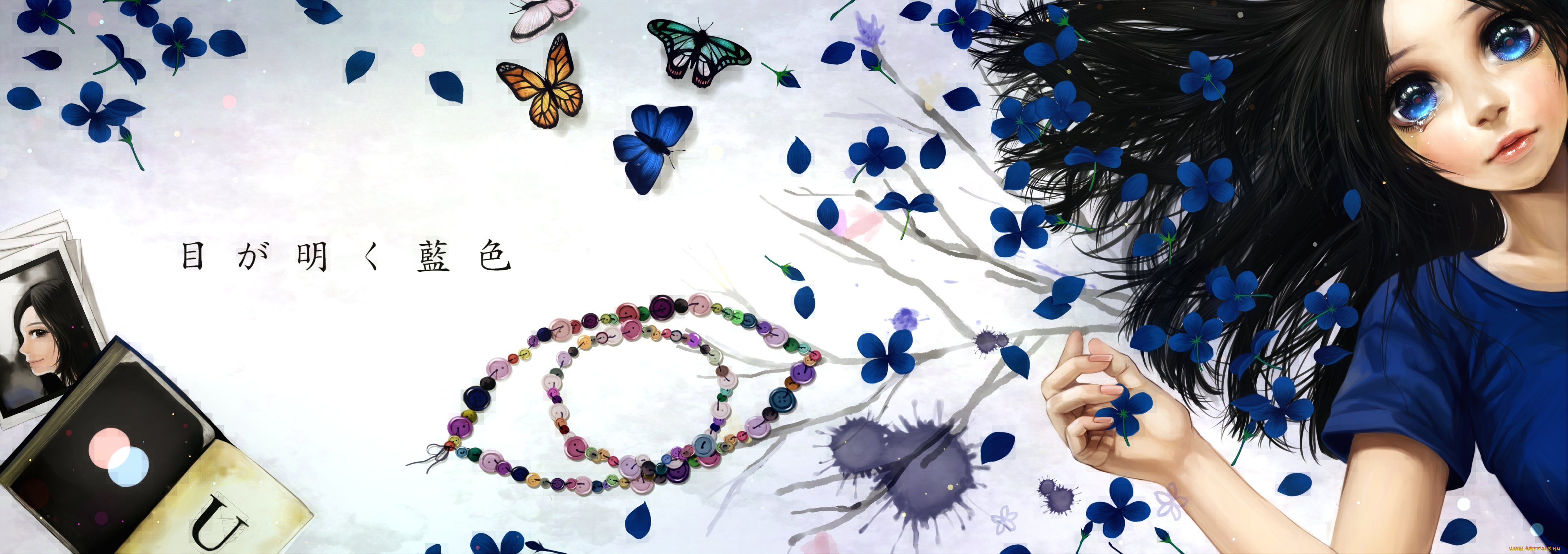 аниме, *unknown, другое, бабочки, фото, книга, девушка