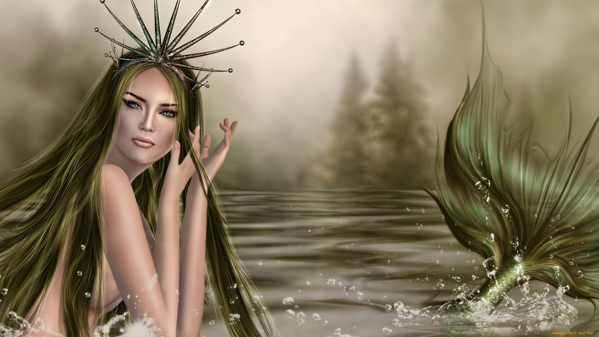 3д, графика, creatures, существа, русалка