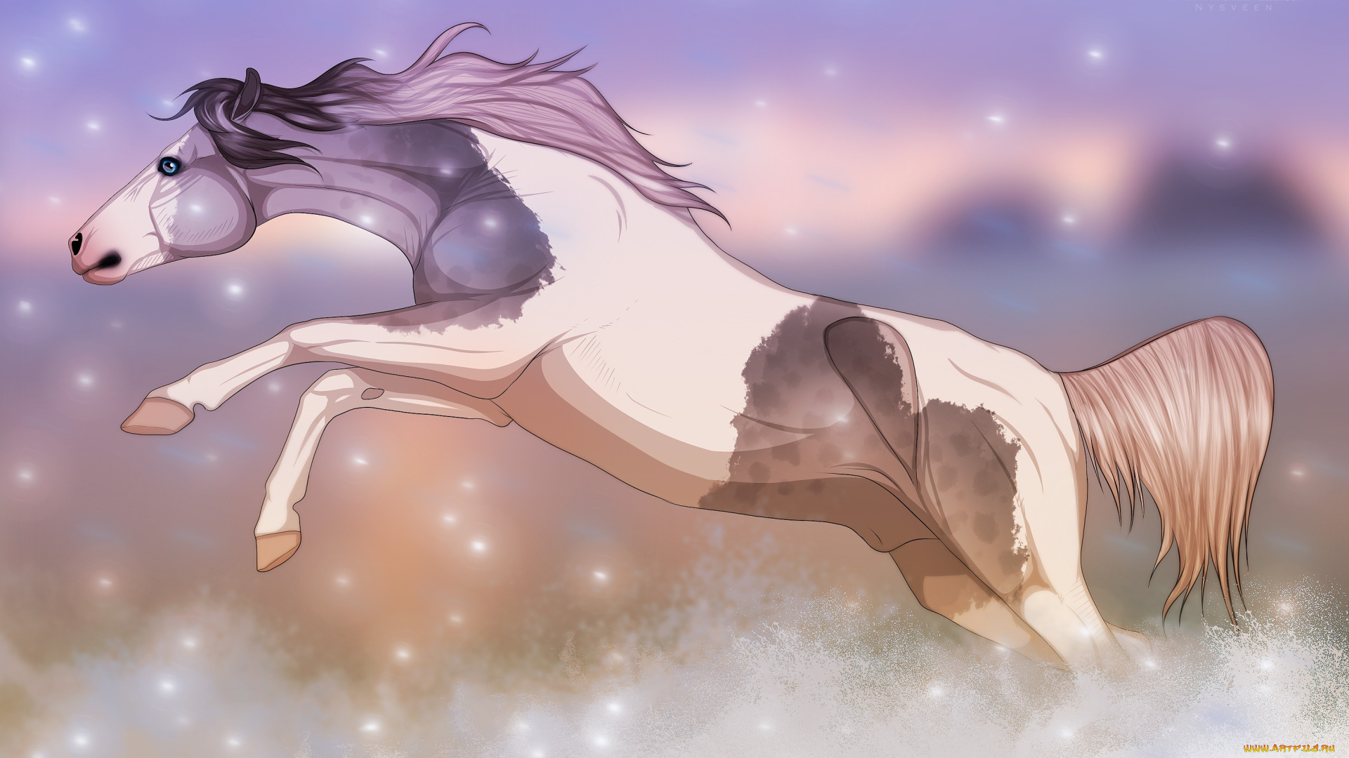 рисованные, животные, , лошади, пятнистая, лошадь