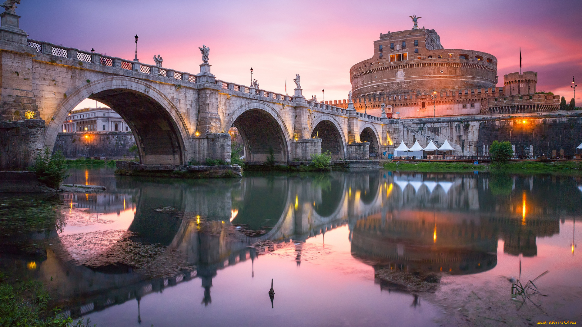 castel, sant`angelo, города, рим, , ватикан, , италия, мост, река, замок