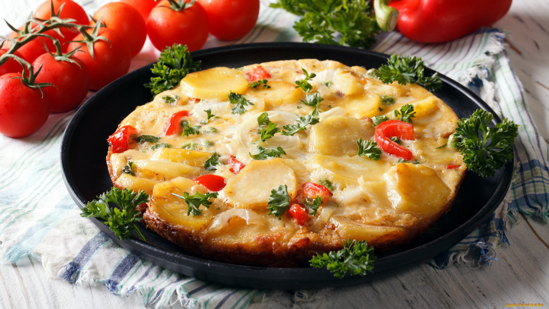 еда, пицца, перец, помидоры, томаты