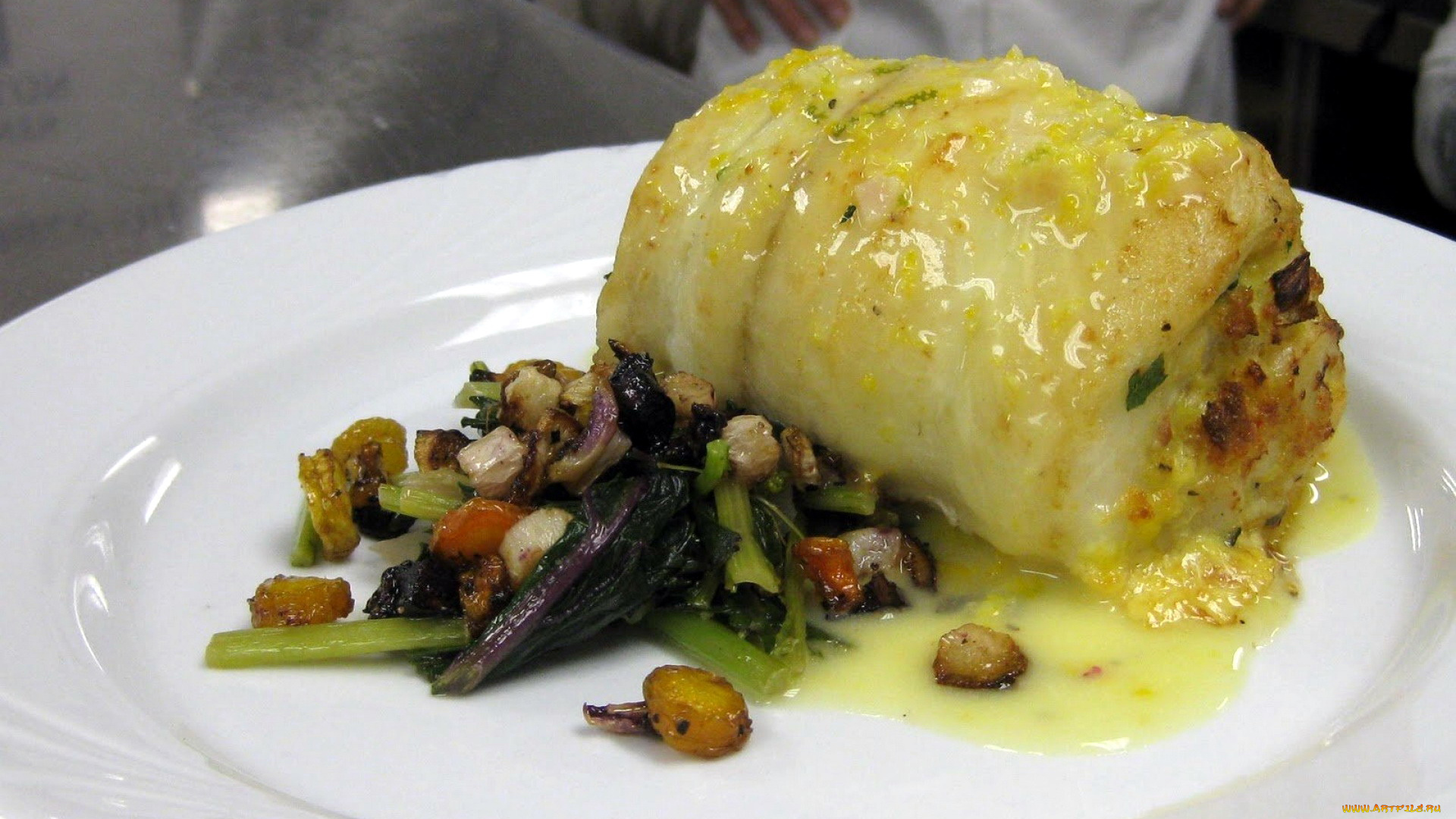 еда, рыбные, блюда, , с, морепродуктами, палтус